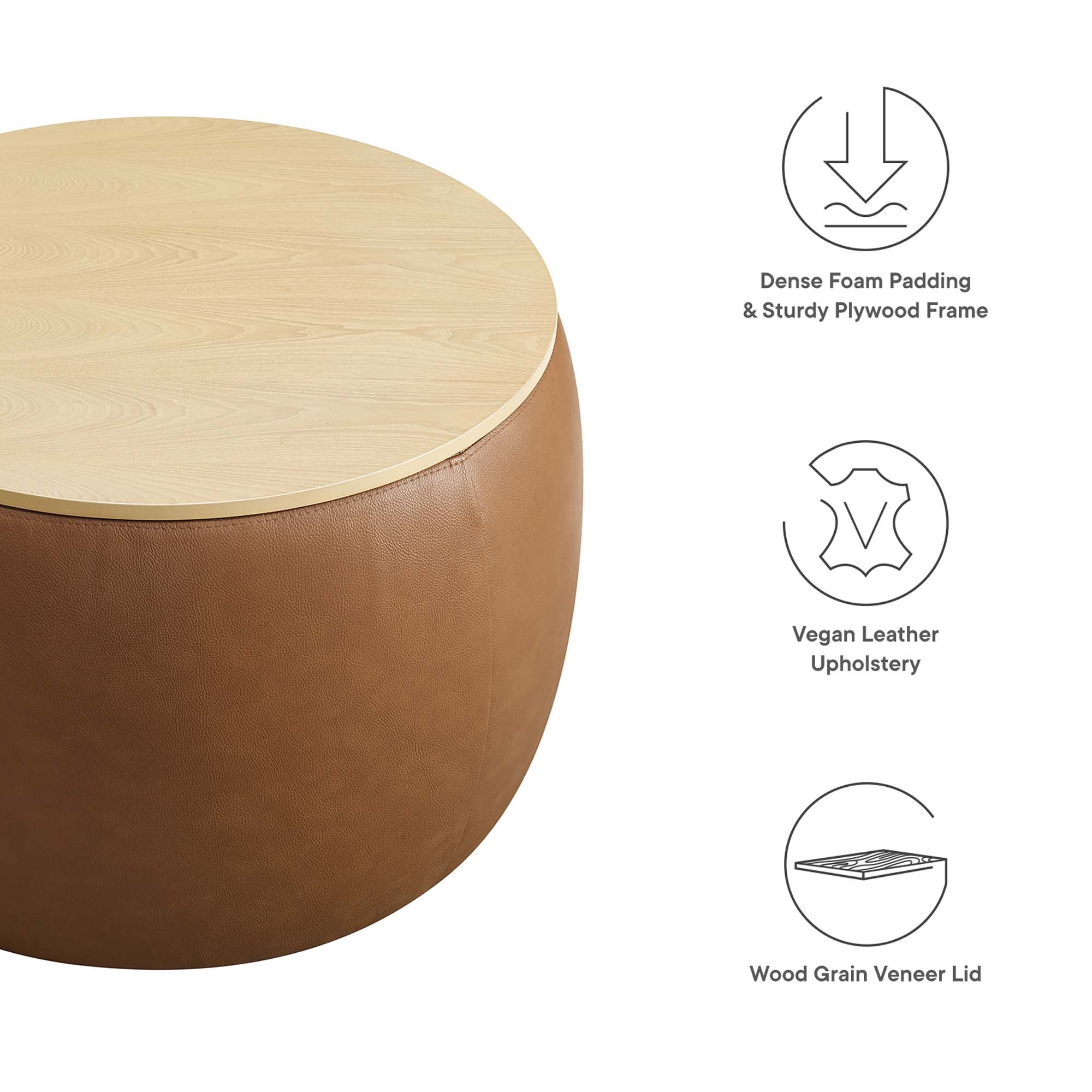 Perla Round Vegan Leather Storage Ottoman - Image 2