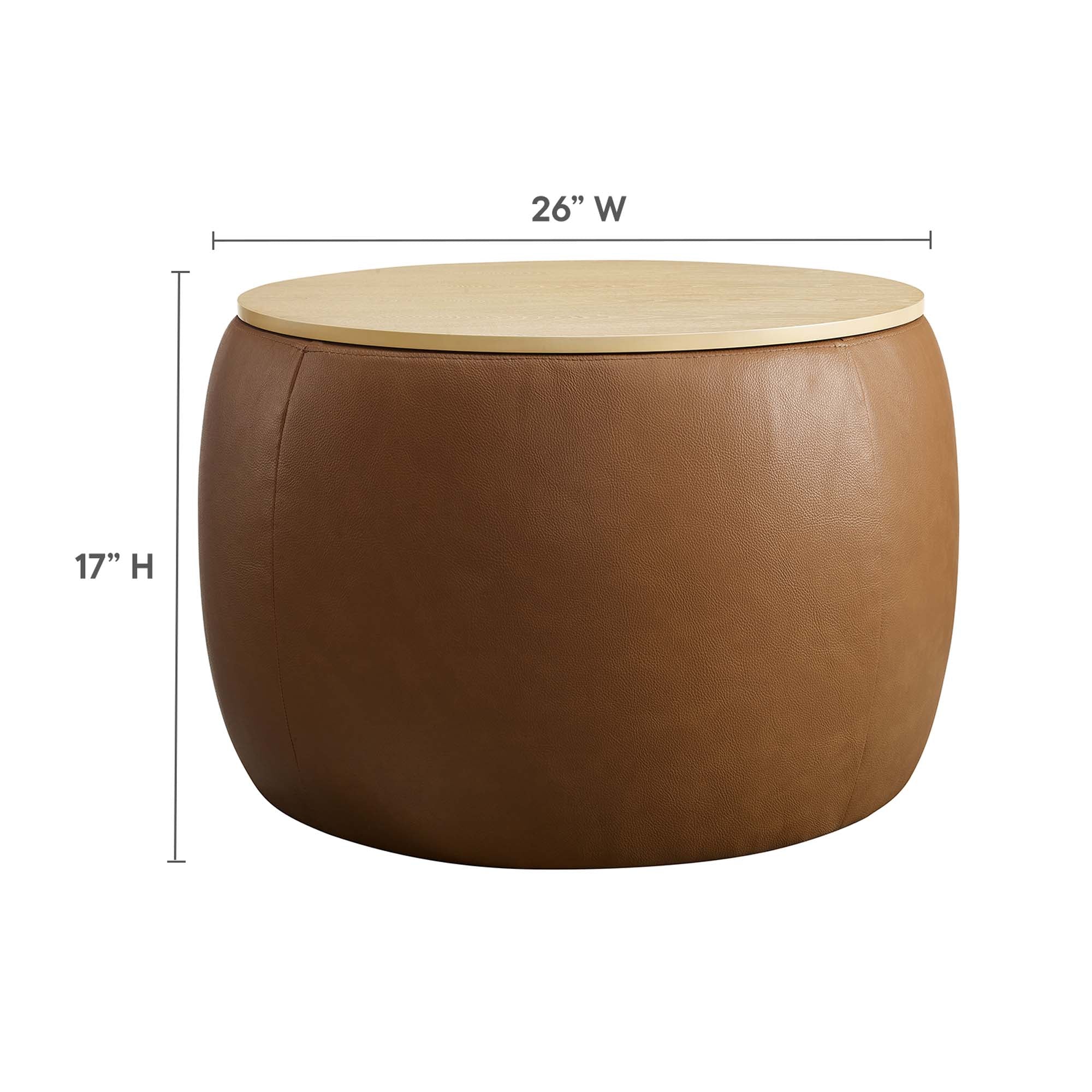 Perla Round Vegan Leather Storage Ottoman - Image 3