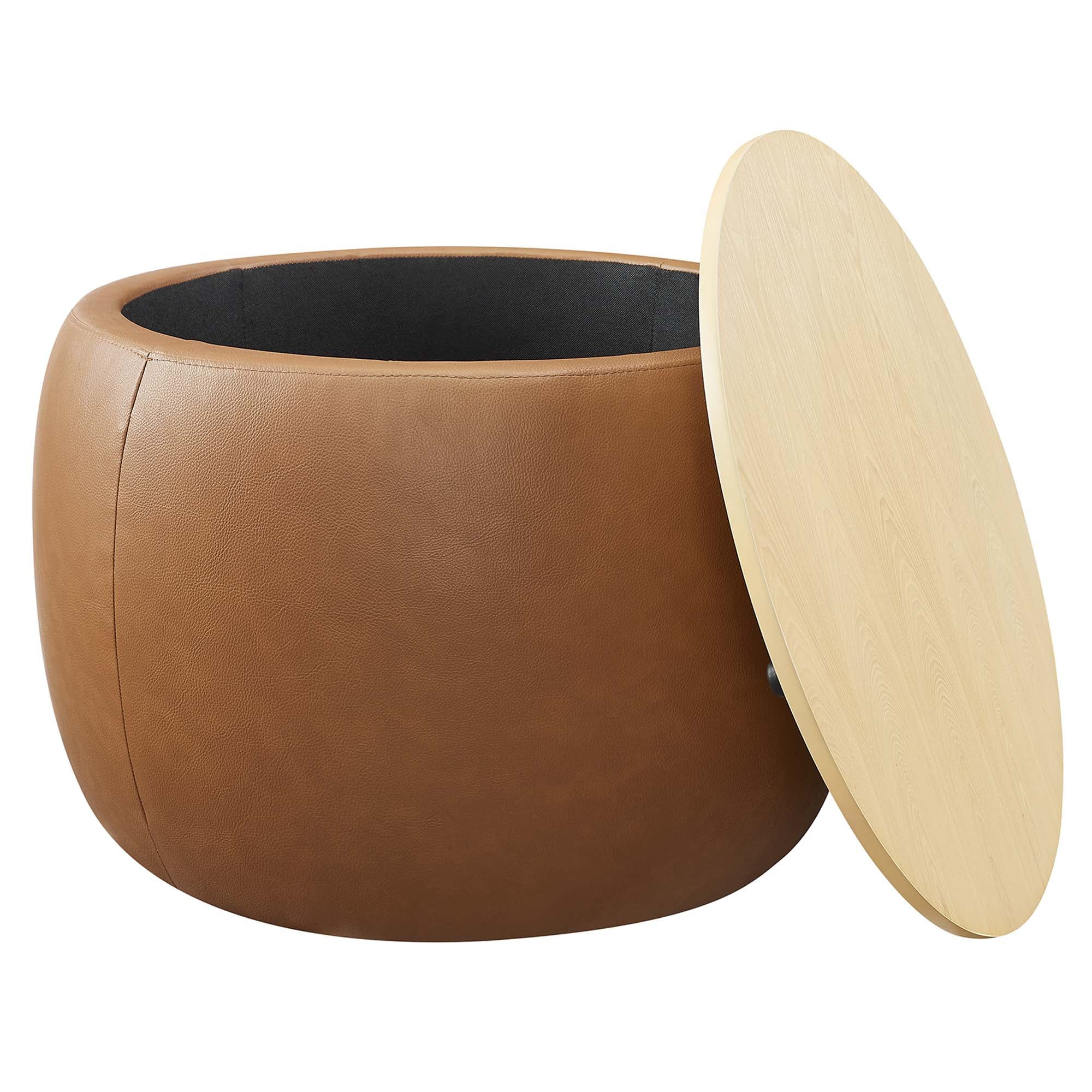 Perla Round Vegan Leather Storage Ottoman - Image 4