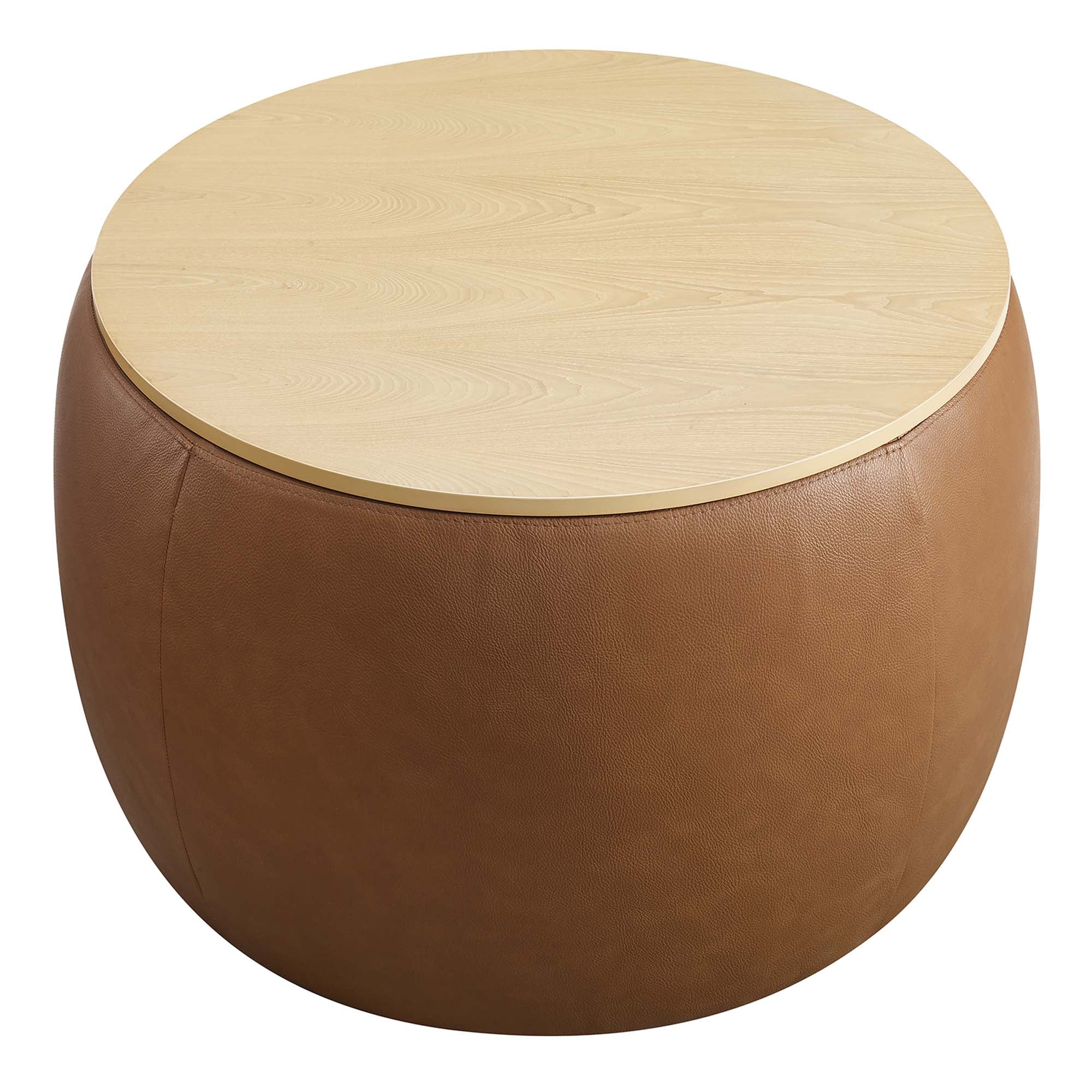 Perla Round Vegan Leather Storage Ottoman - Image 5