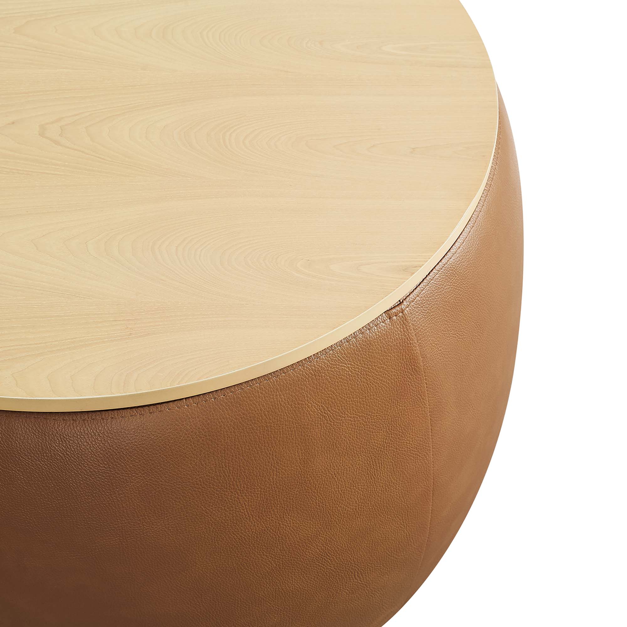 Perla Round Vegan Leather Storage Ottoman - Image 6