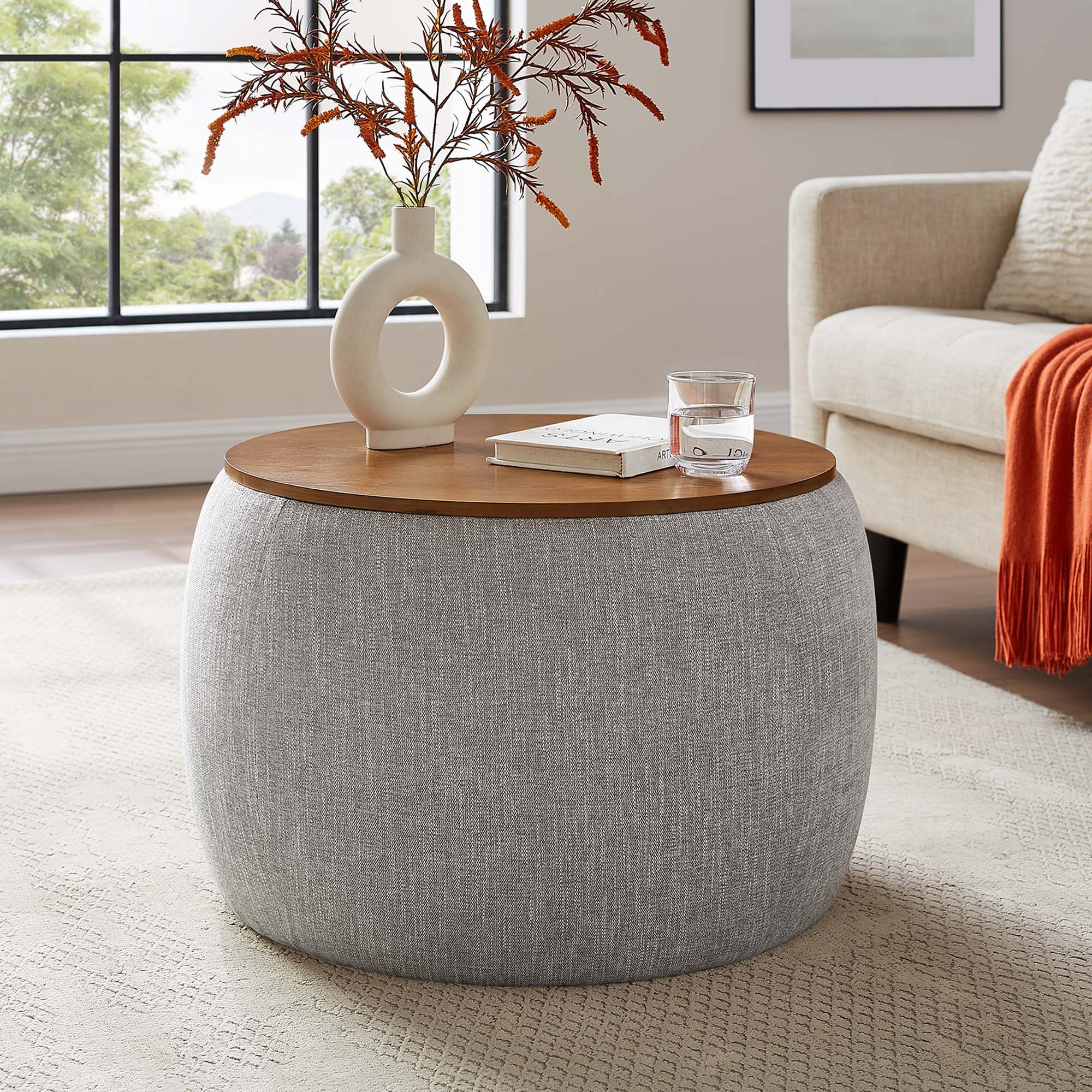Perla Woven Heathered Fabric Upholstered Storage Ottoman by Modway - Image 7