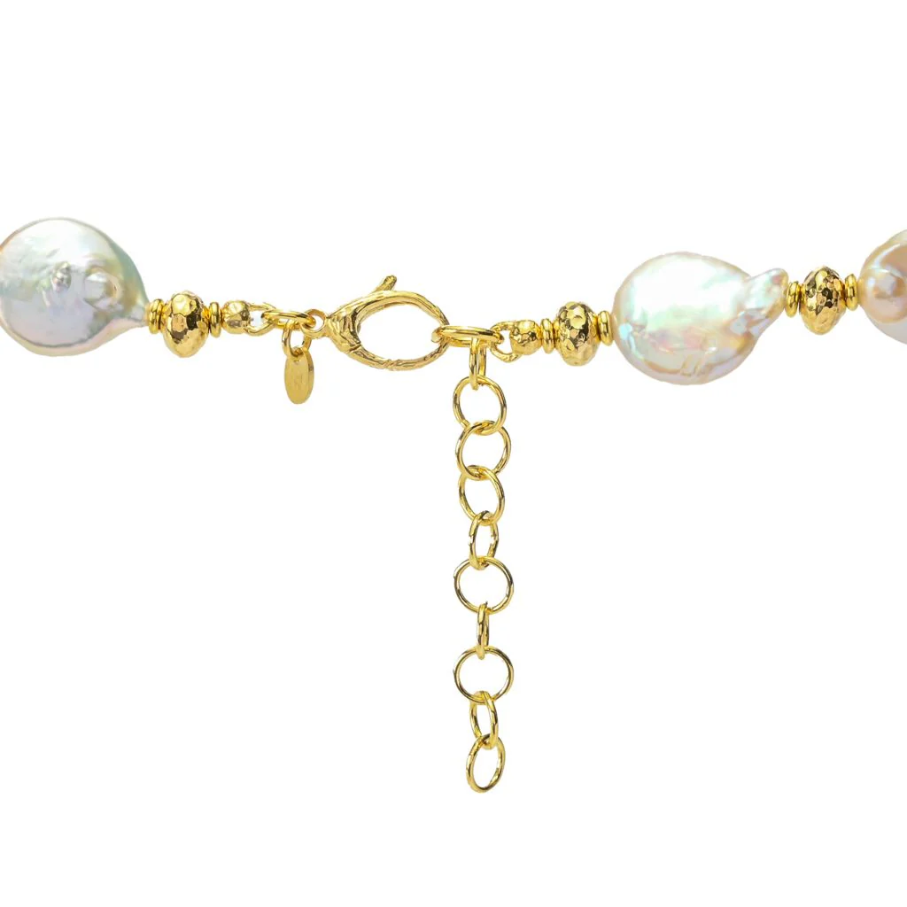 Perlaviva 18K Gold Plated 13.5-15.5mm Keshi Cultured Pearl Necklace - Image 2