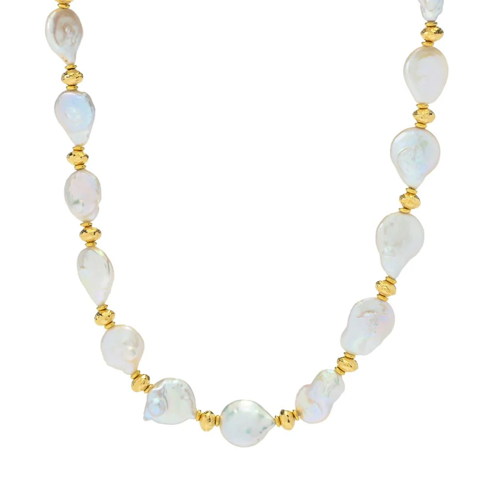 Perlaviva 18K Gold Plated 13.5-15.5mm Keshi Cultured Pearl Necklace - Image 3