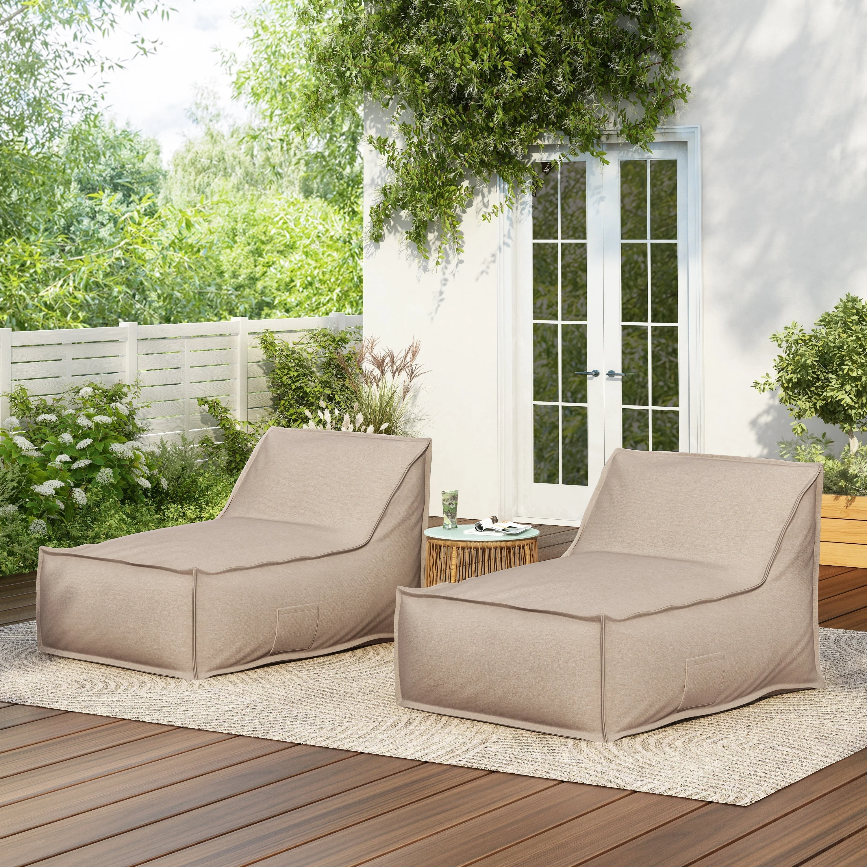 Perry Outdoor Bean Bag Lounge Chair Set of 2 in Beige - Image 2