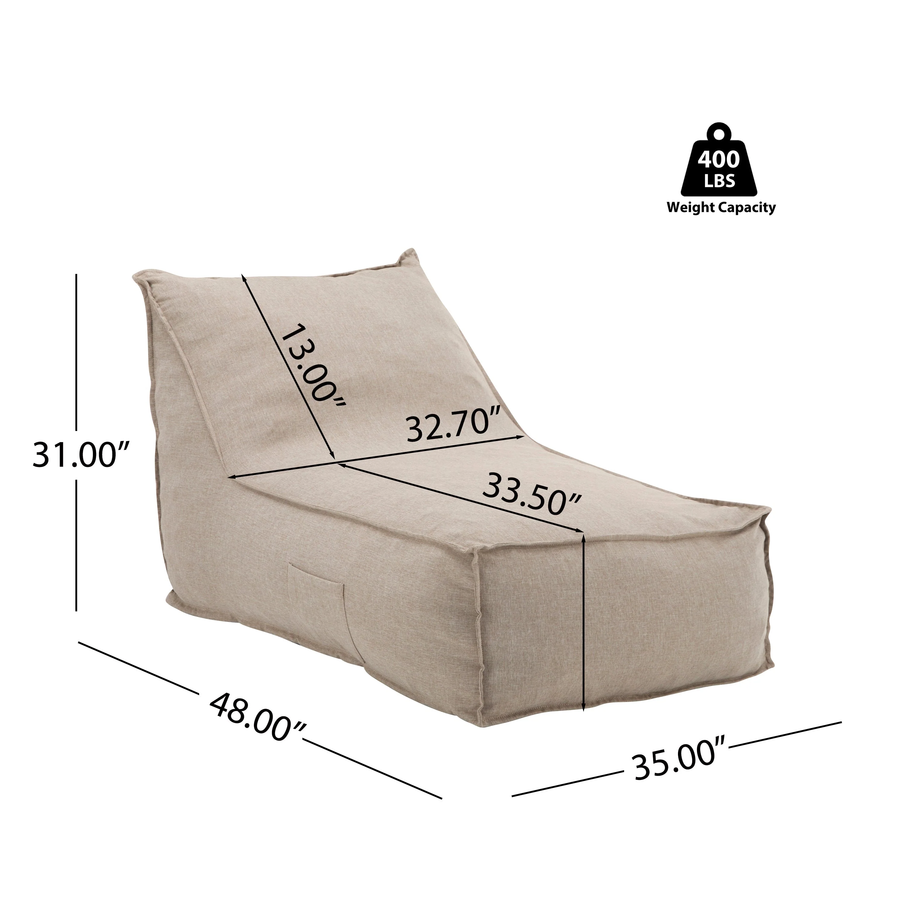 Perry Outdoor Bean Bag Lounge Chair Set of 2 in Beige - Image 3