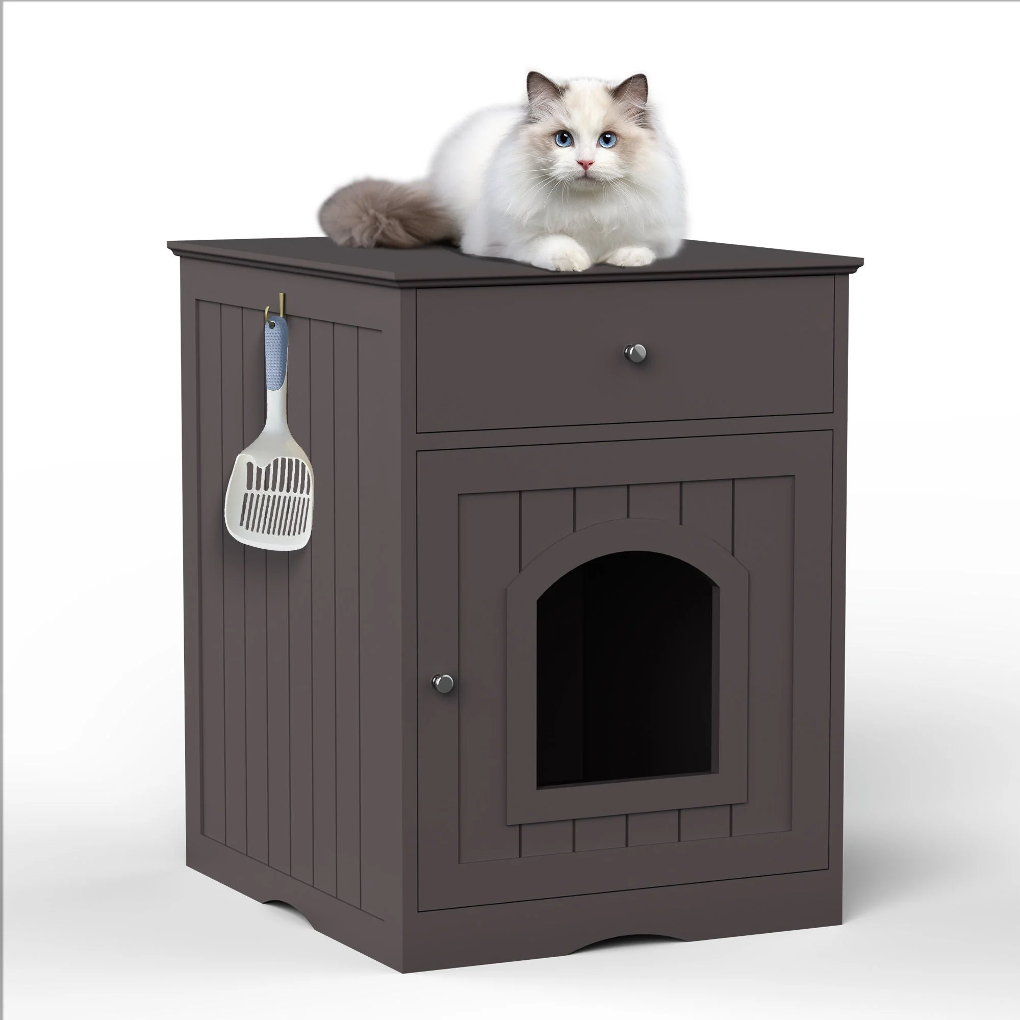 Pet House Cat Litter Box Enclosure With Drawer, Side Table - Image 4
