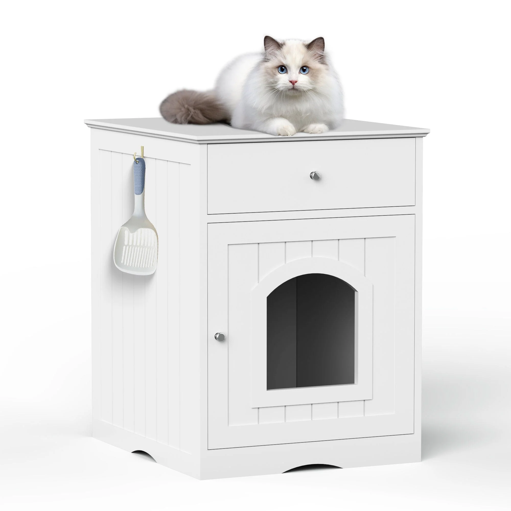 Pet House Cat Litter Box Enclosure With Drawer, Side Table - Image 6