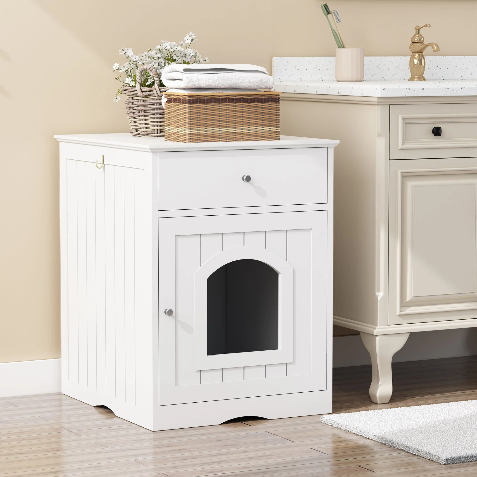 Pet House Cat Litter Box Enclosure With Drawer, Side Table - Image 8