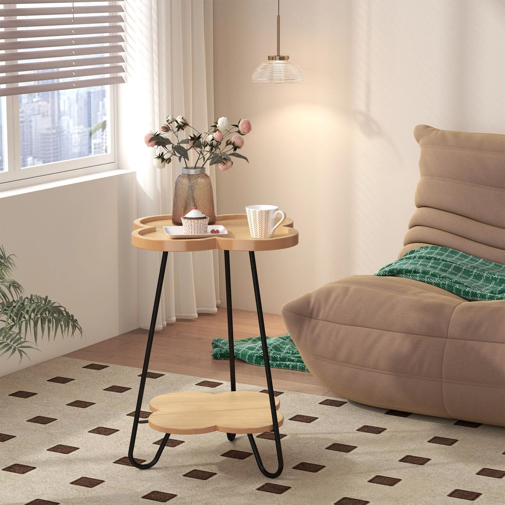 Petal Shape Accent Side Table - Acacia Wood - Image 3