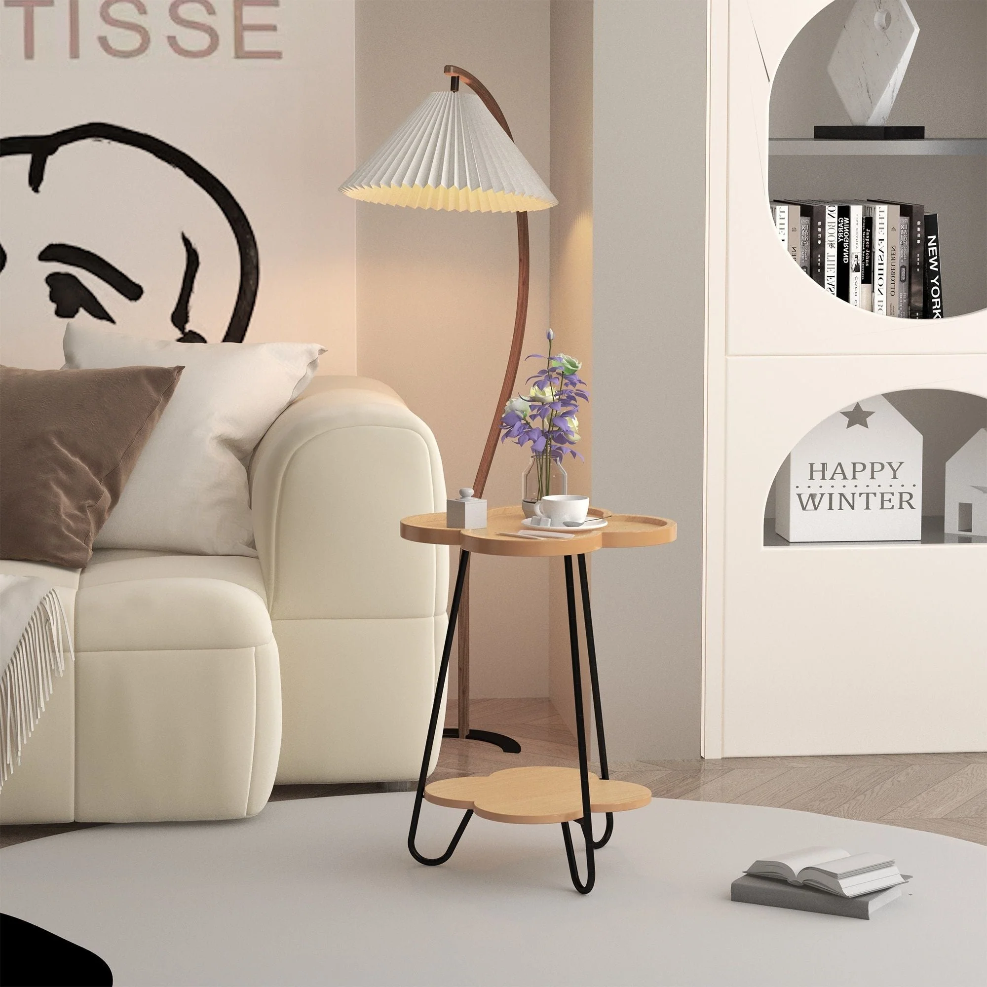 Petal Shape Accent Side Table - Acacia Wood - Image 5