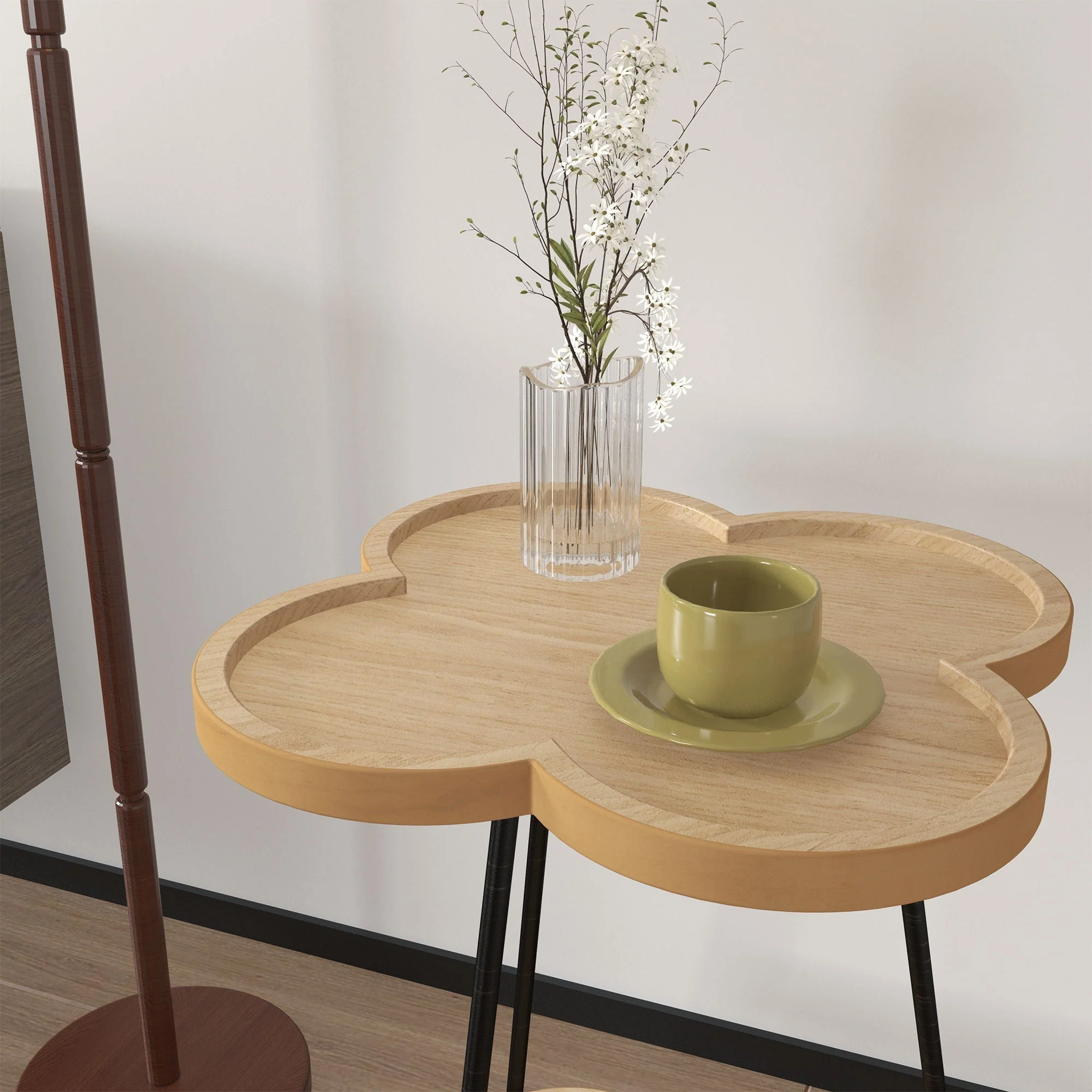 Petal Shape Accent Side Table - Acacia Wood - Image 6