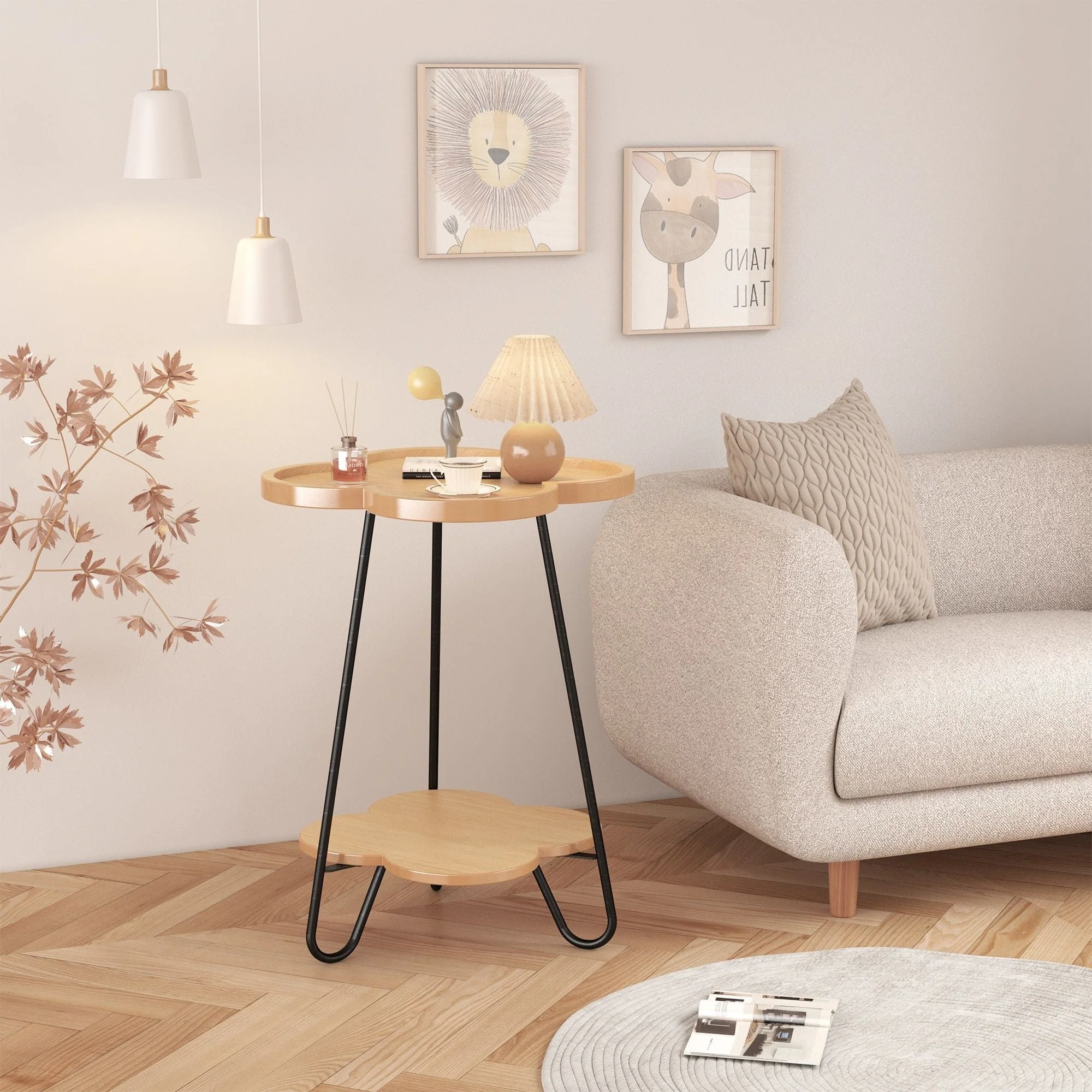 Petal Shape Accent Side Table - Acacia Wood - Image 7
