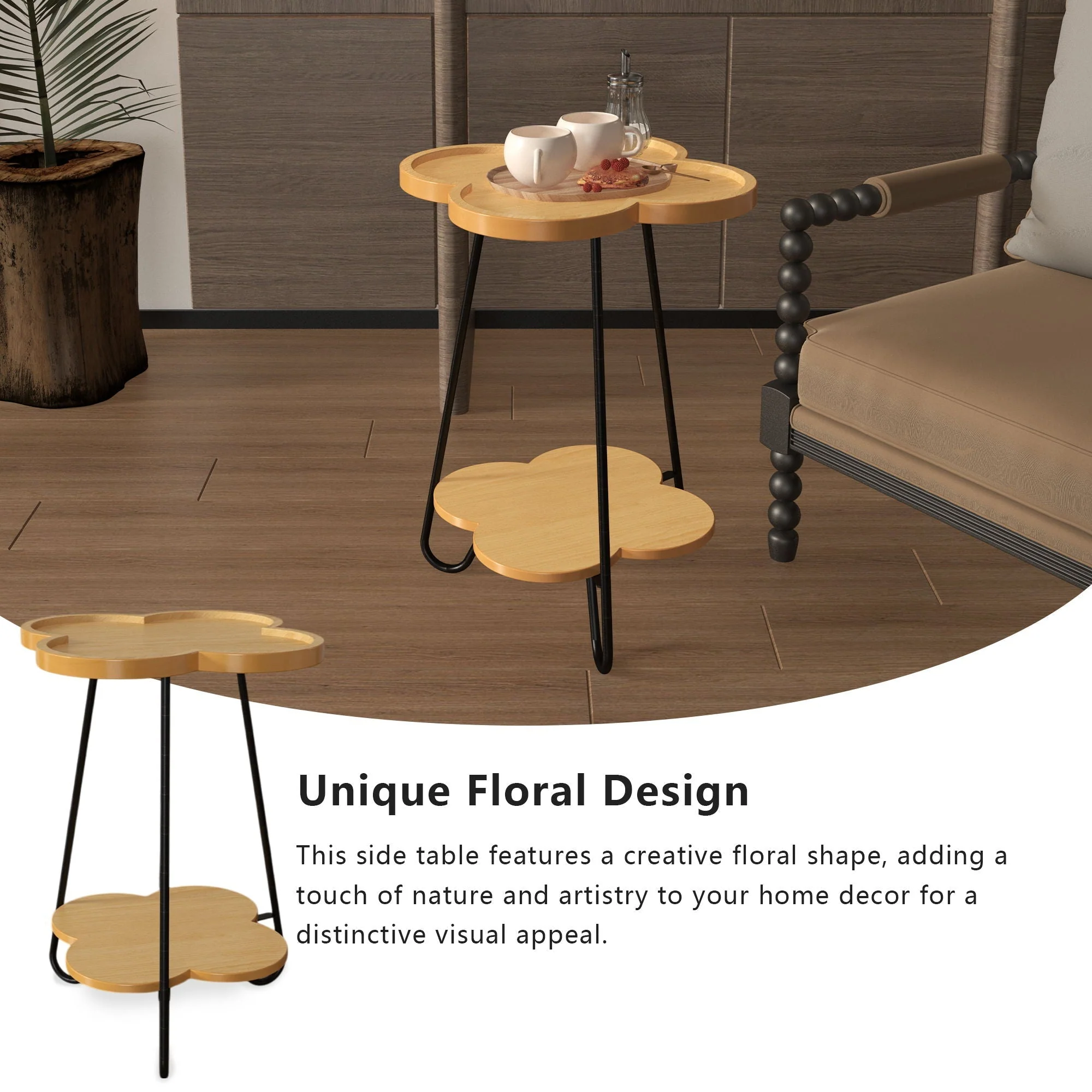 Petal Shape Accent Side Table - Acacia Wood - Image 9