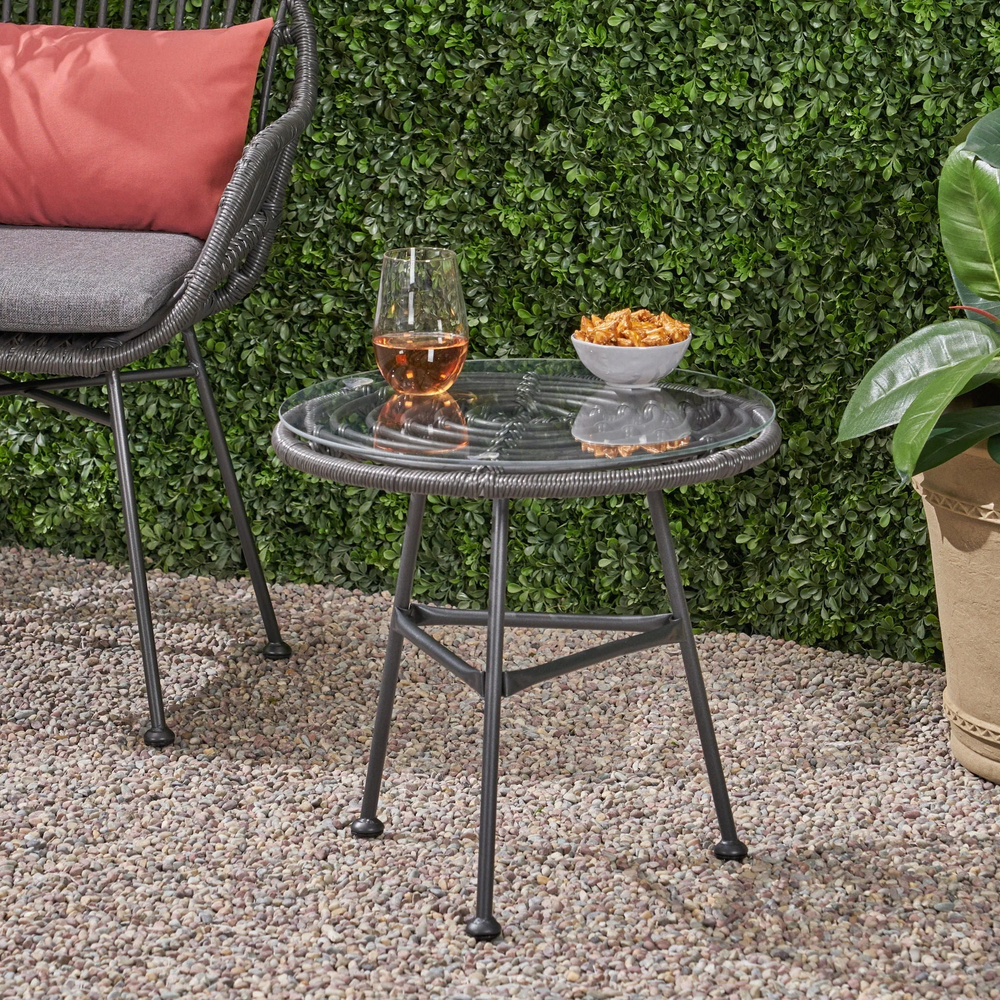 Petrichor - Outdoor Side Table With Tempered Glass And Steel Frame - Image 3