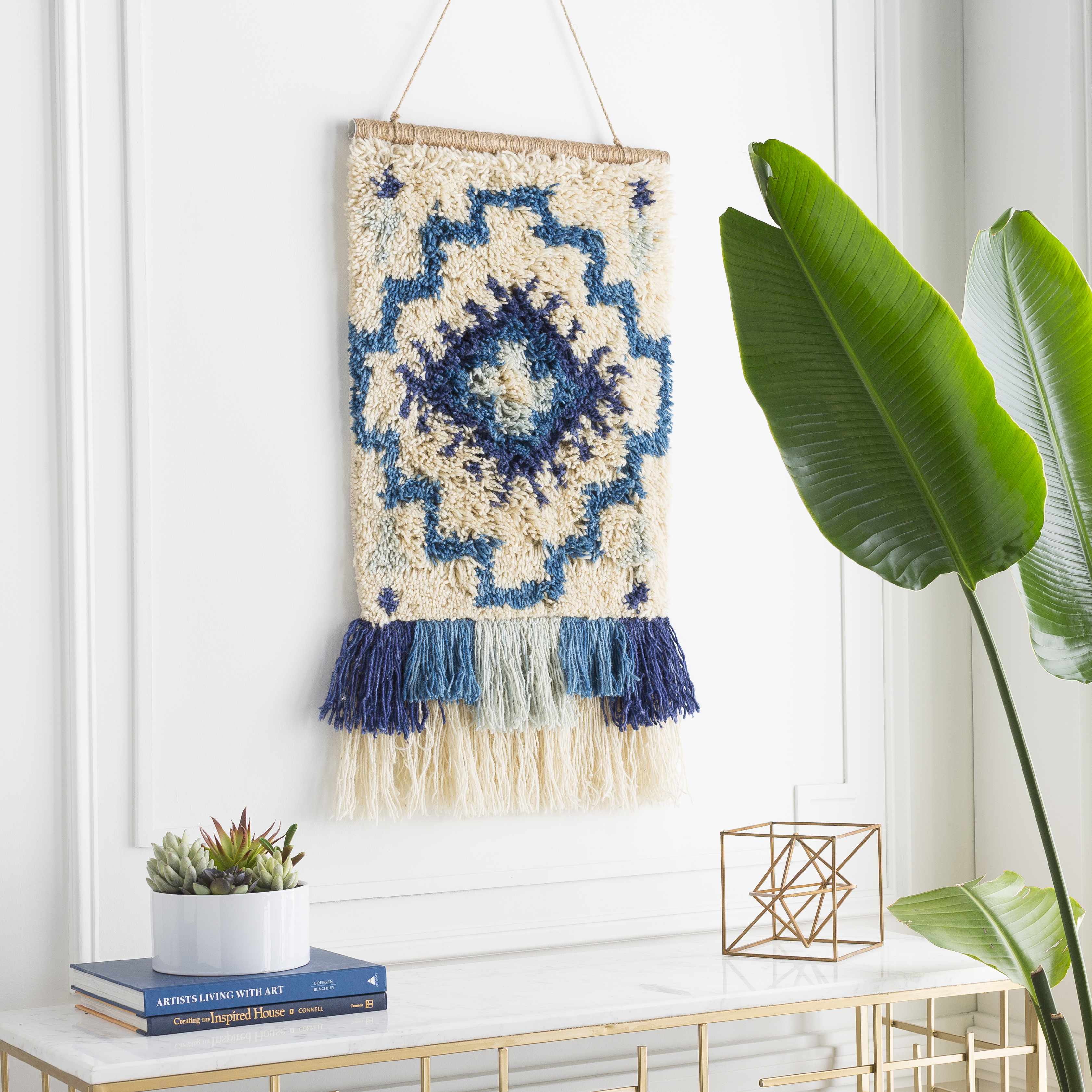 Philomont Ivory and Blue Geometric Wall Hanging - Image 2
