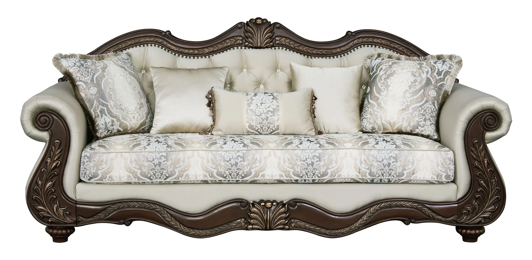 Pierce - Sofa With 5 Pillows - Beige / Cherry - Image 3