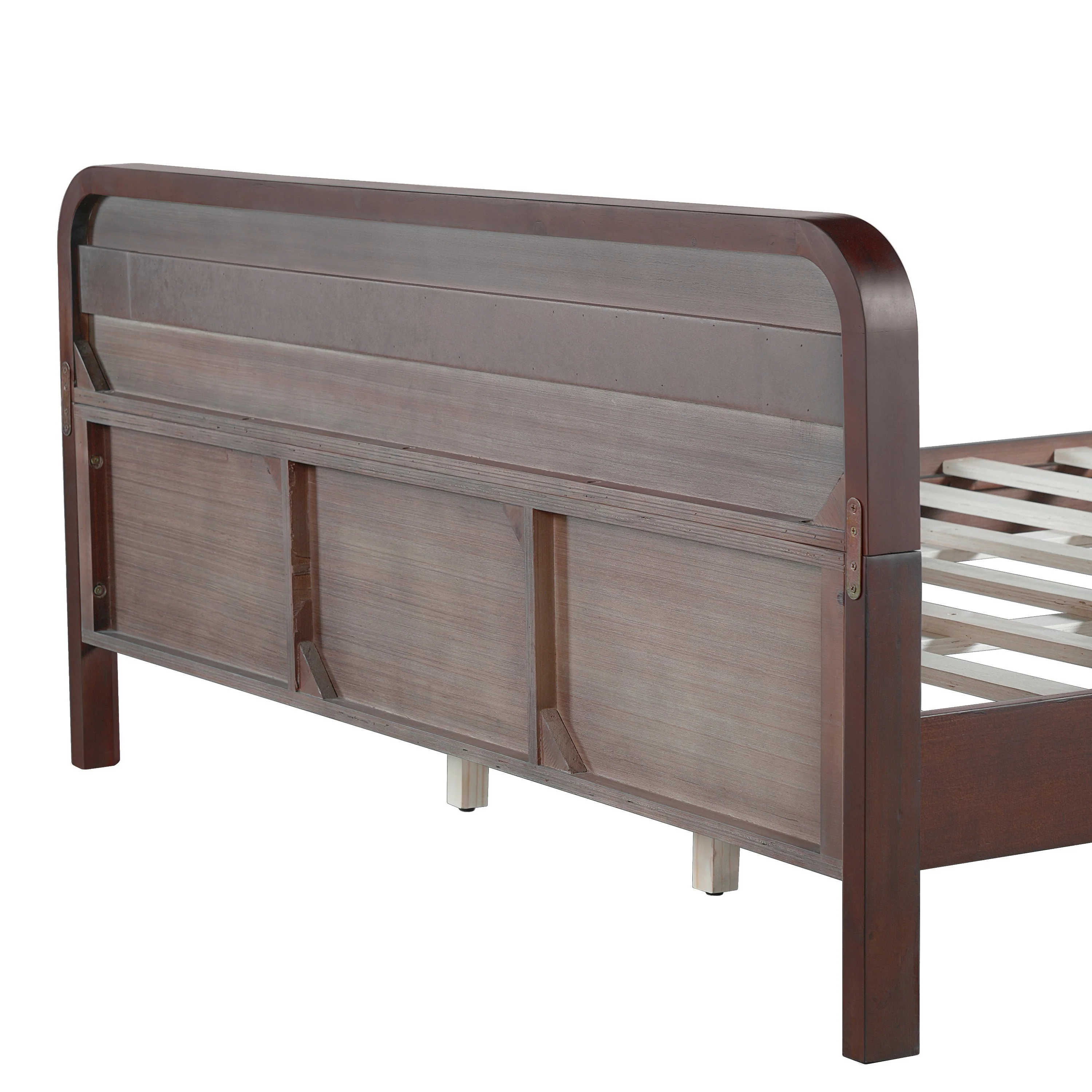 Pine Solid Wood Queen Size Bed, Dark Walnut - Image 12
