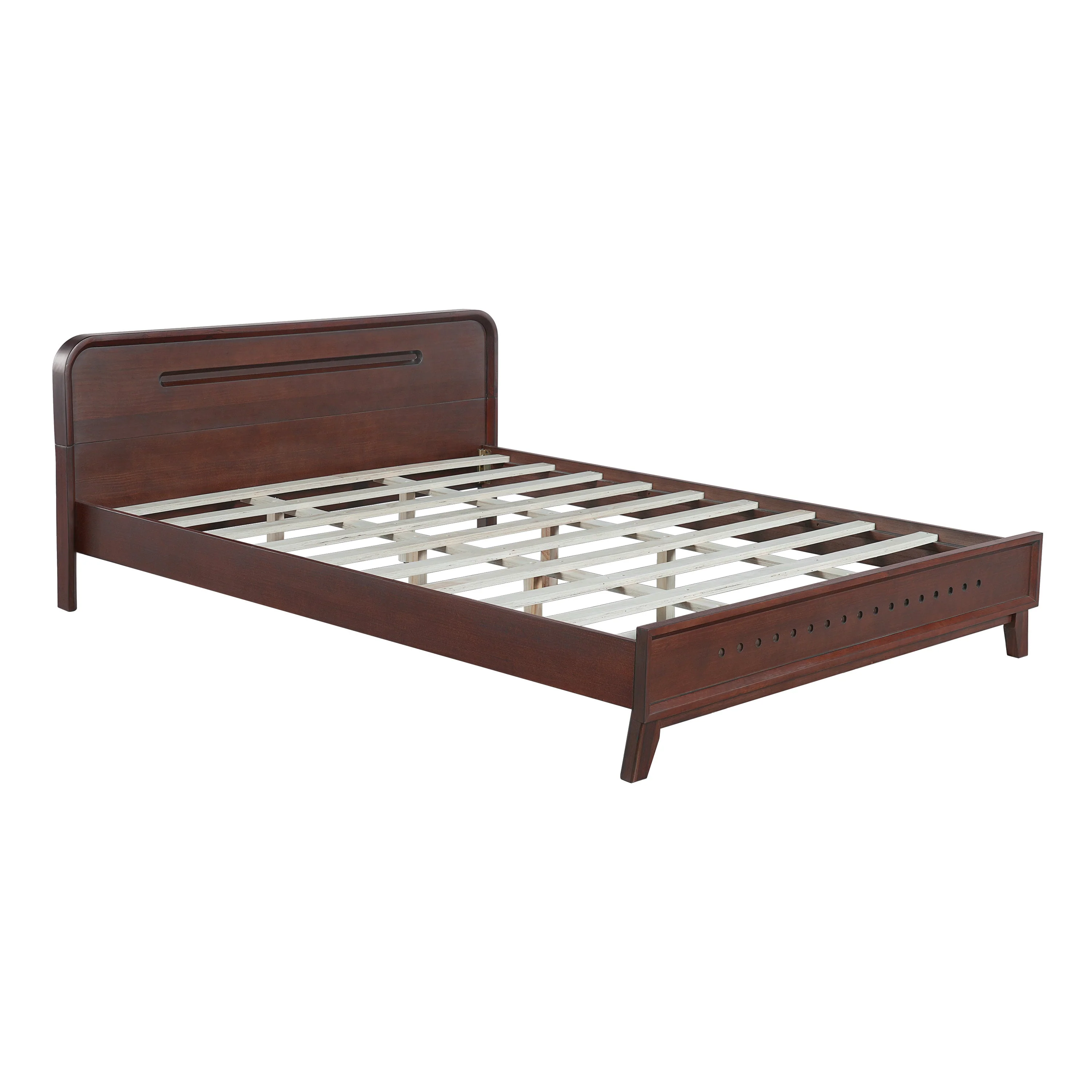 Pine Solid Wood Queen Size Bed, Dark Walnut - Image 5