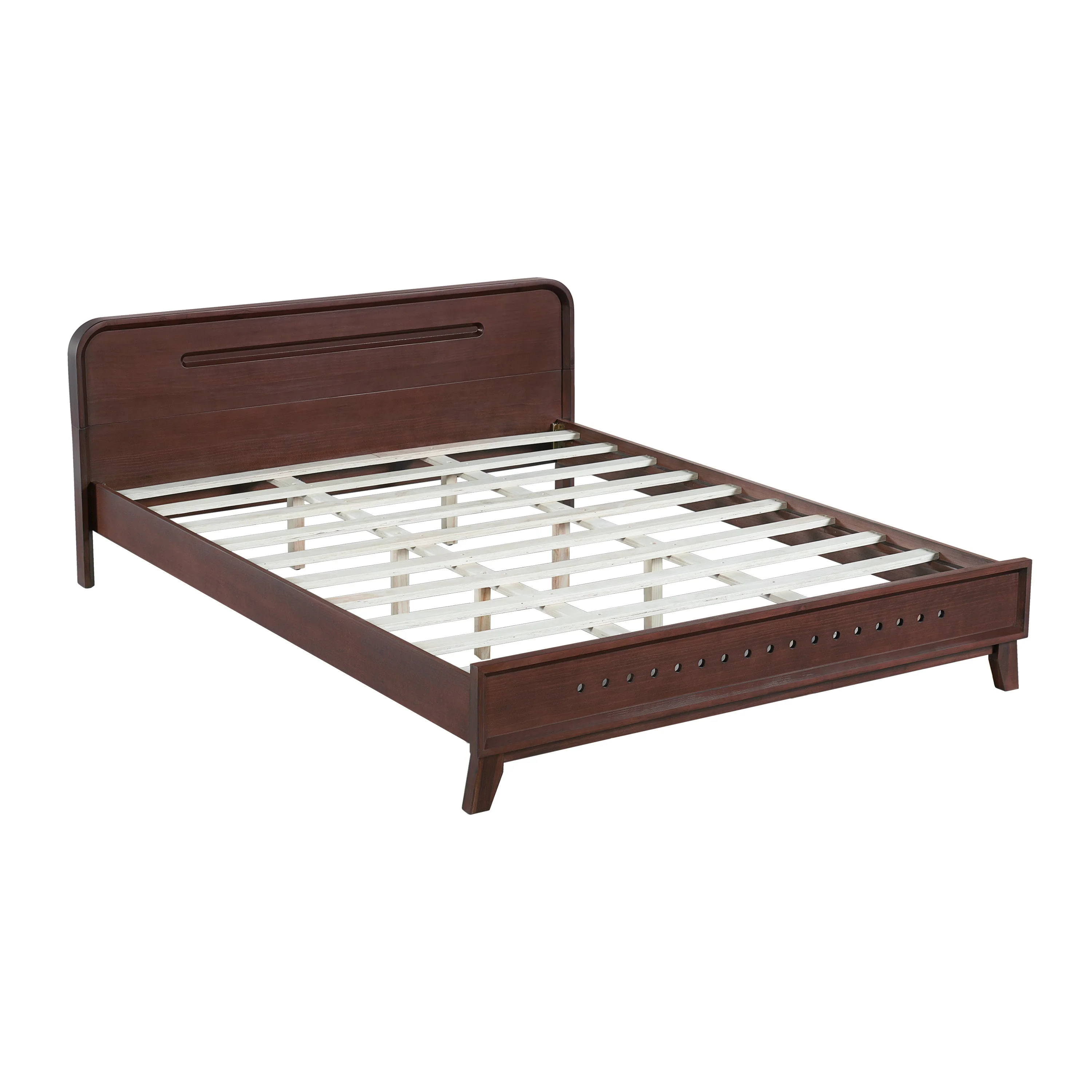 Pine Solid Wood Queen Size Bed, Dark Walnut - Image 6