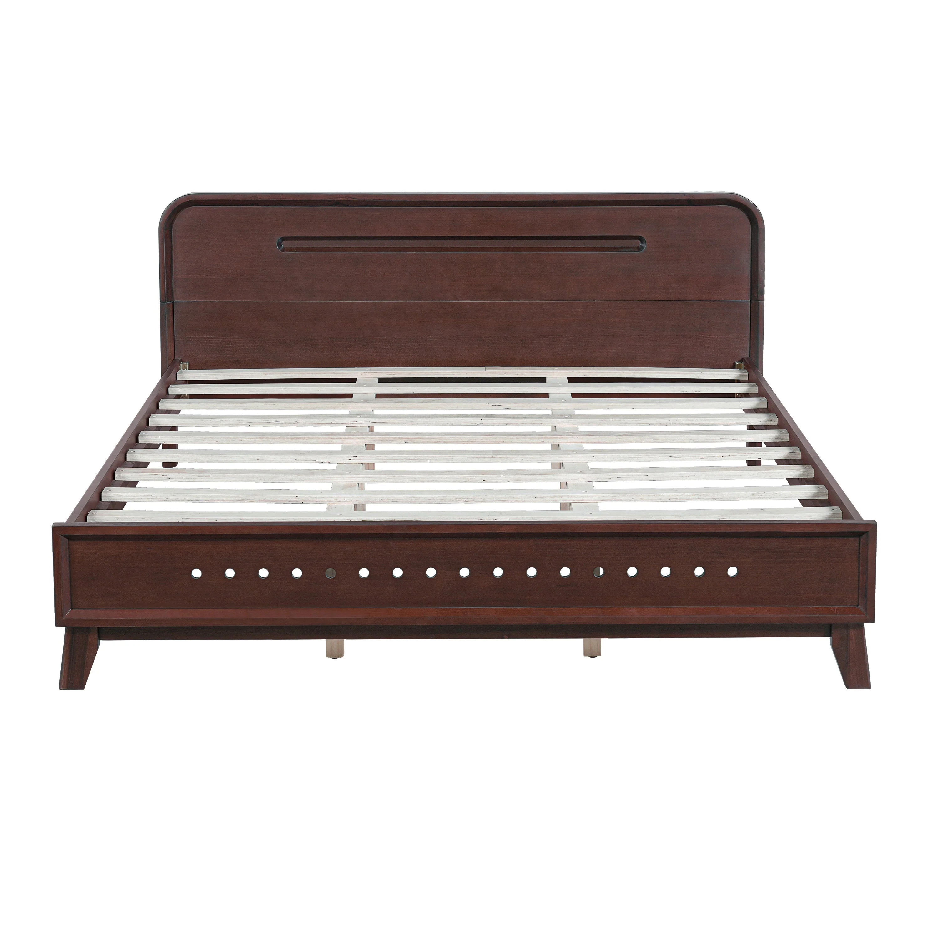 Pine Solid Wood Queen Size Bed, Dark Walnut - Image 7