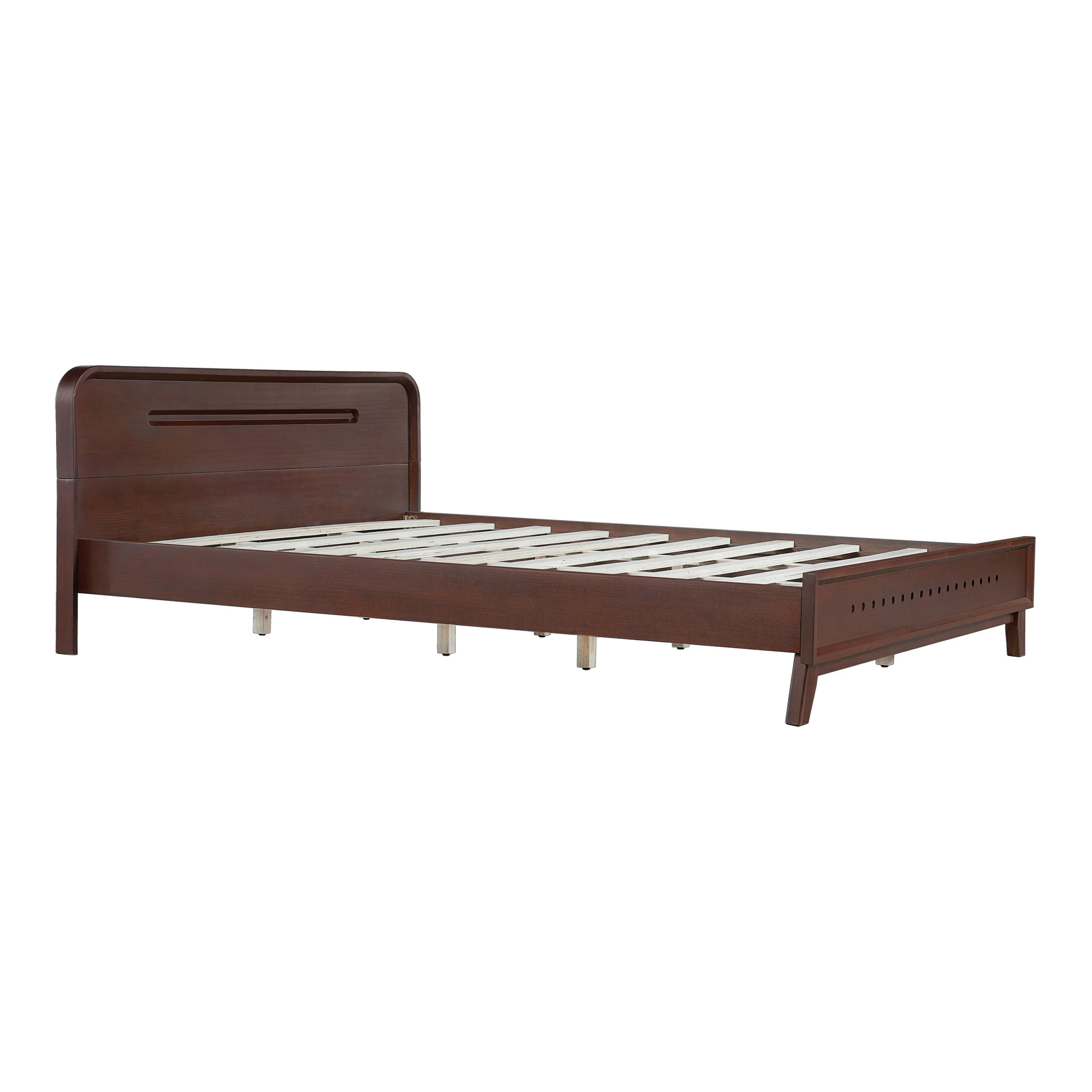 Pine Solid Wood Queen Size Bed, Dark Walnut - Image 8