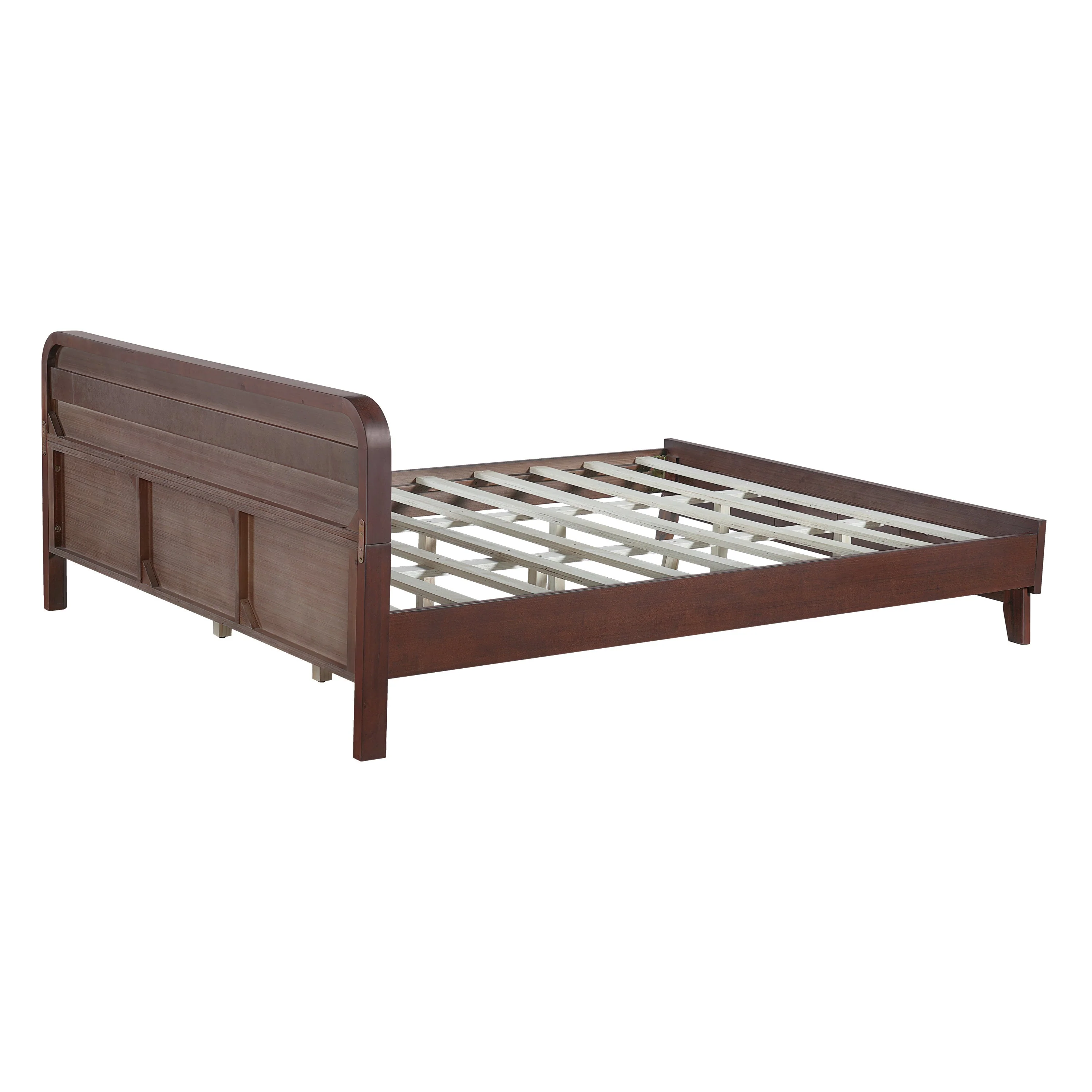 Pine Solid Wood Queen Size Bed, Dark Walnut - Image 9
