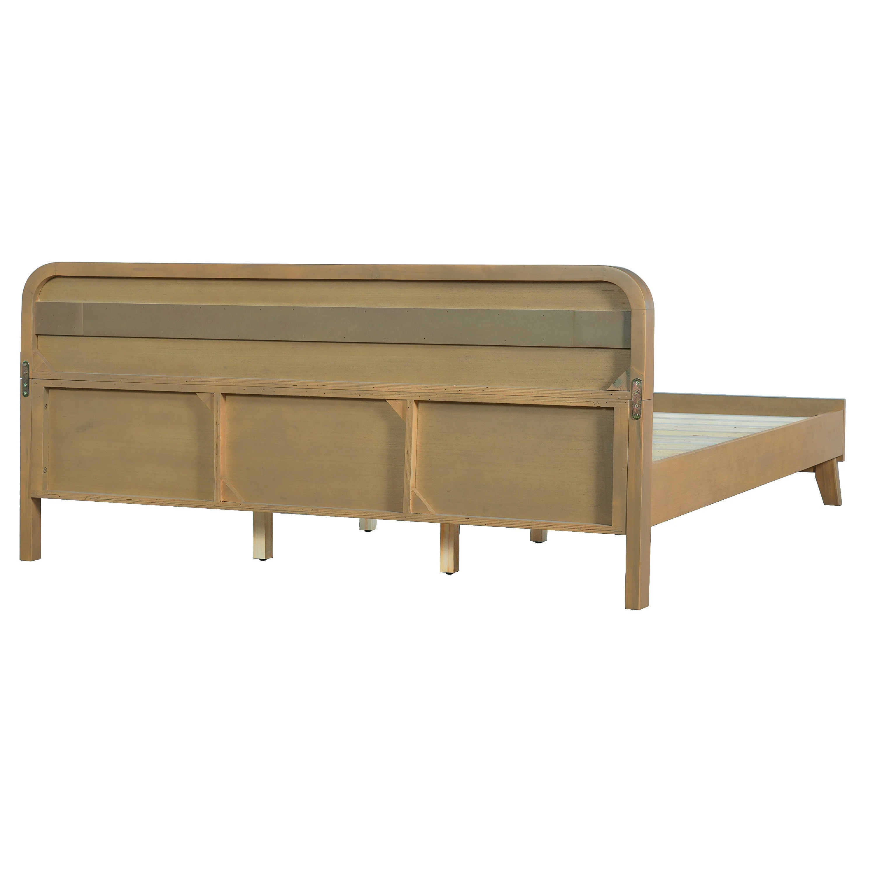 Pine Solid Wood Queen Size Bed, Rustic Yellow - Image 11