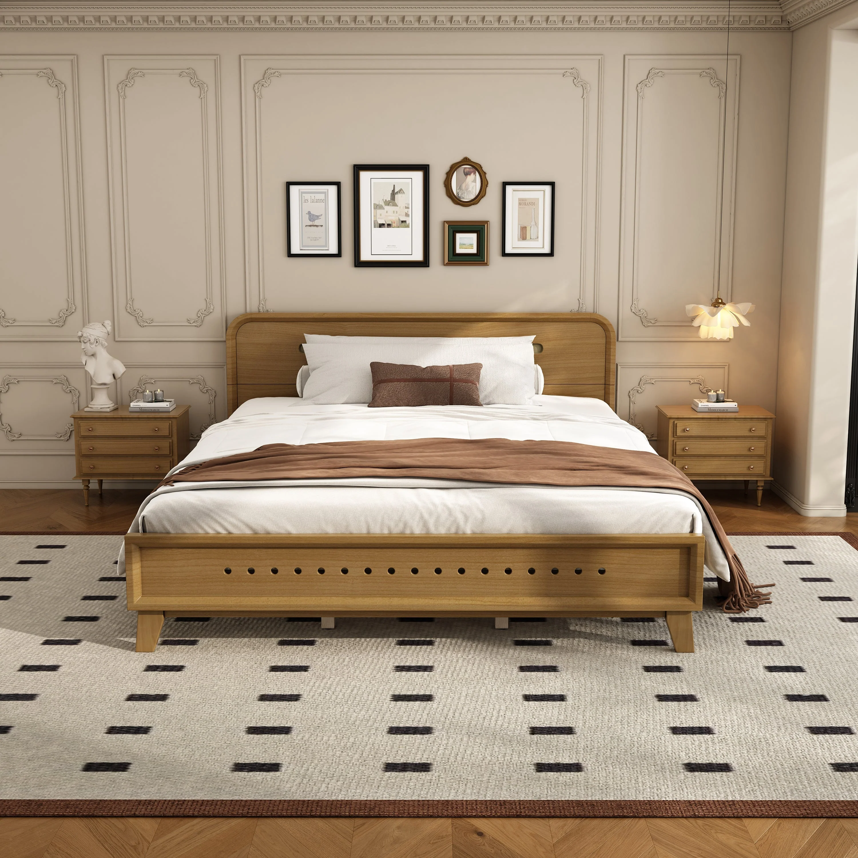 Pine Solid Wood Queen Size Bed, Rustic Yellow - Image 3