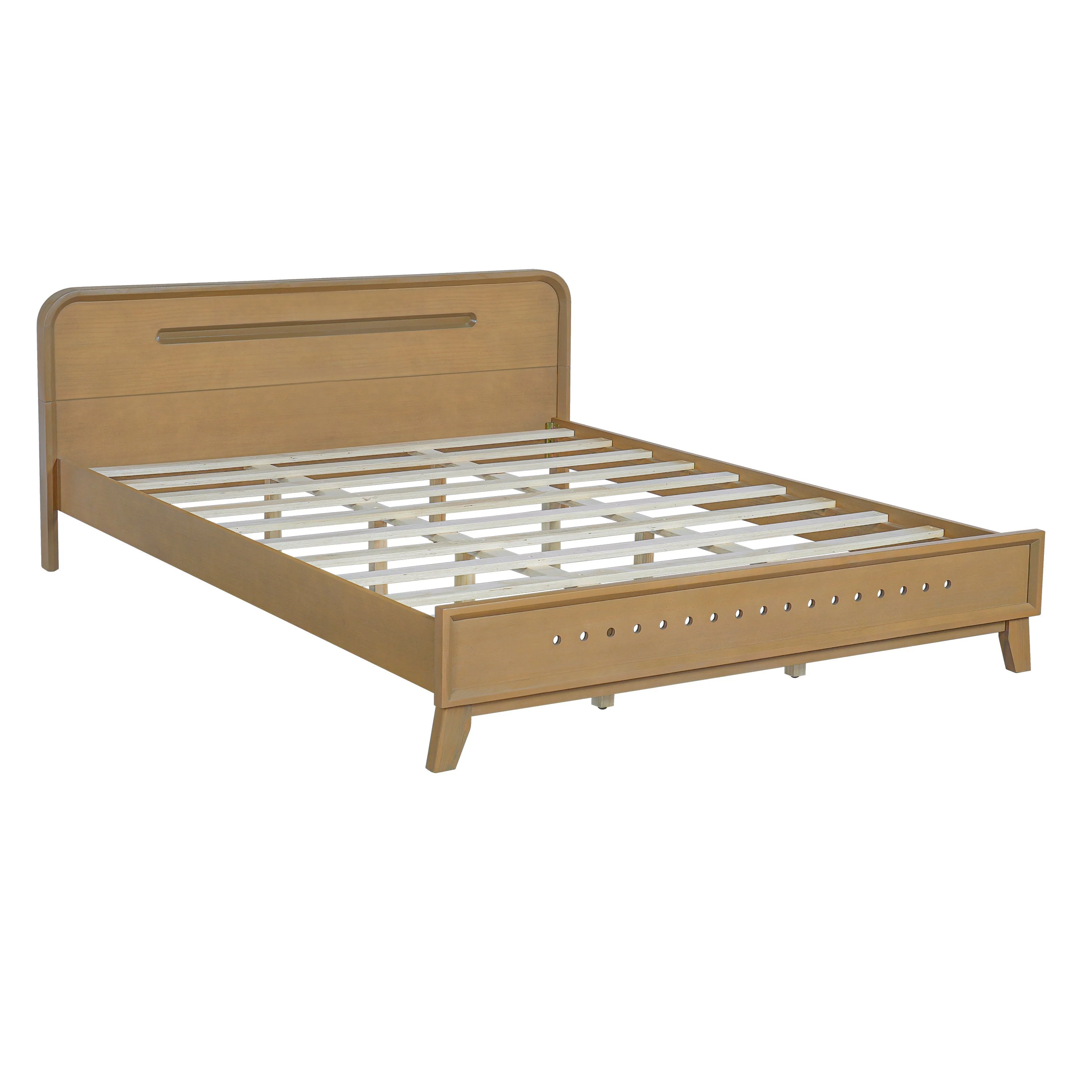 Pine Solid Wood Queen Size Bed, Rustic Yellow - Image 5