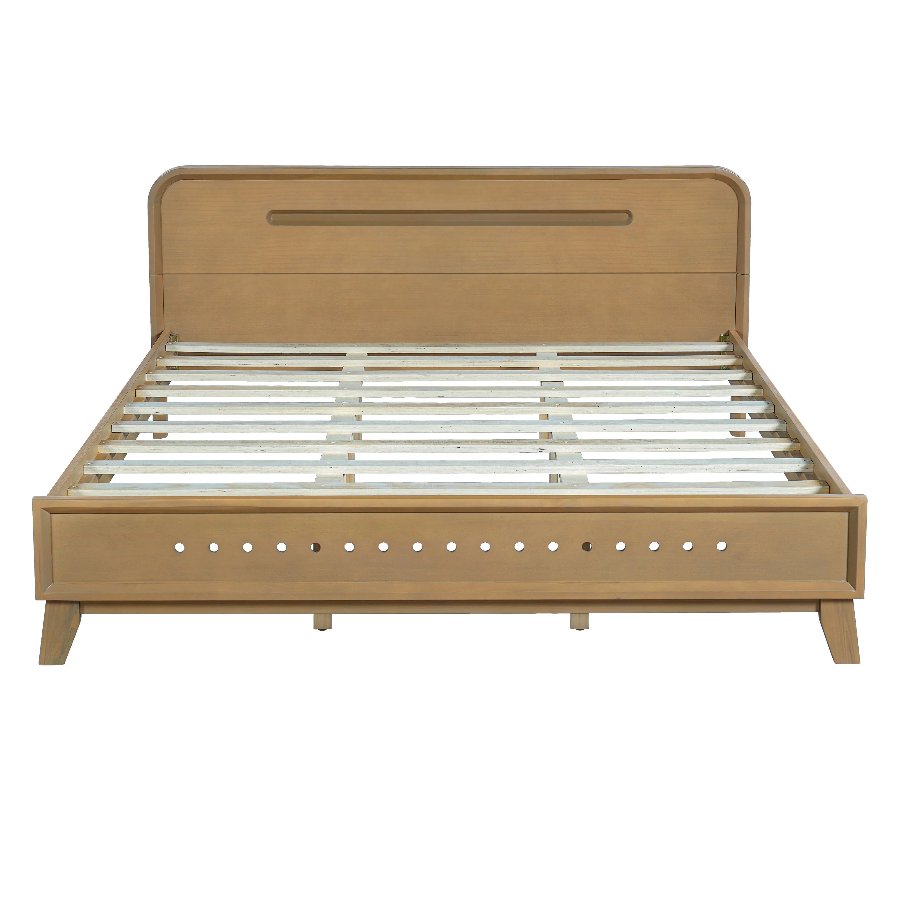 Pine Solid Wood Queen Size Bed, Rustic Yellow - Image 6
