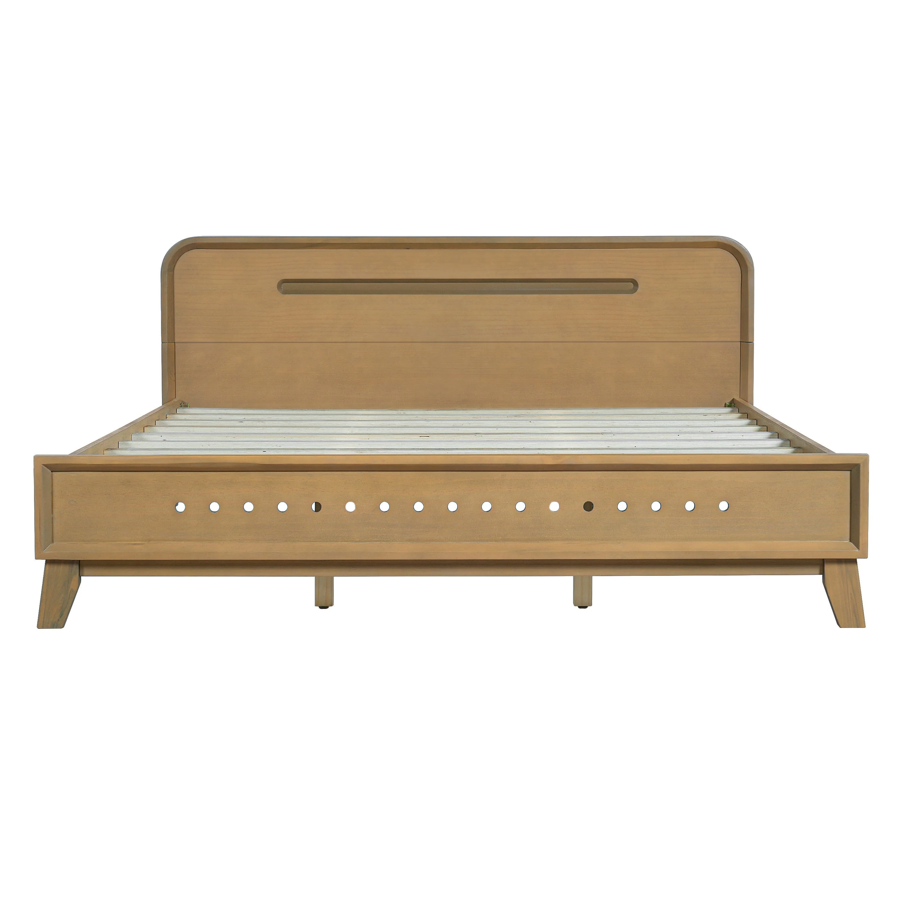 Pine Solid Wood Queen Size Bed, Rustic Yellow - Image 7