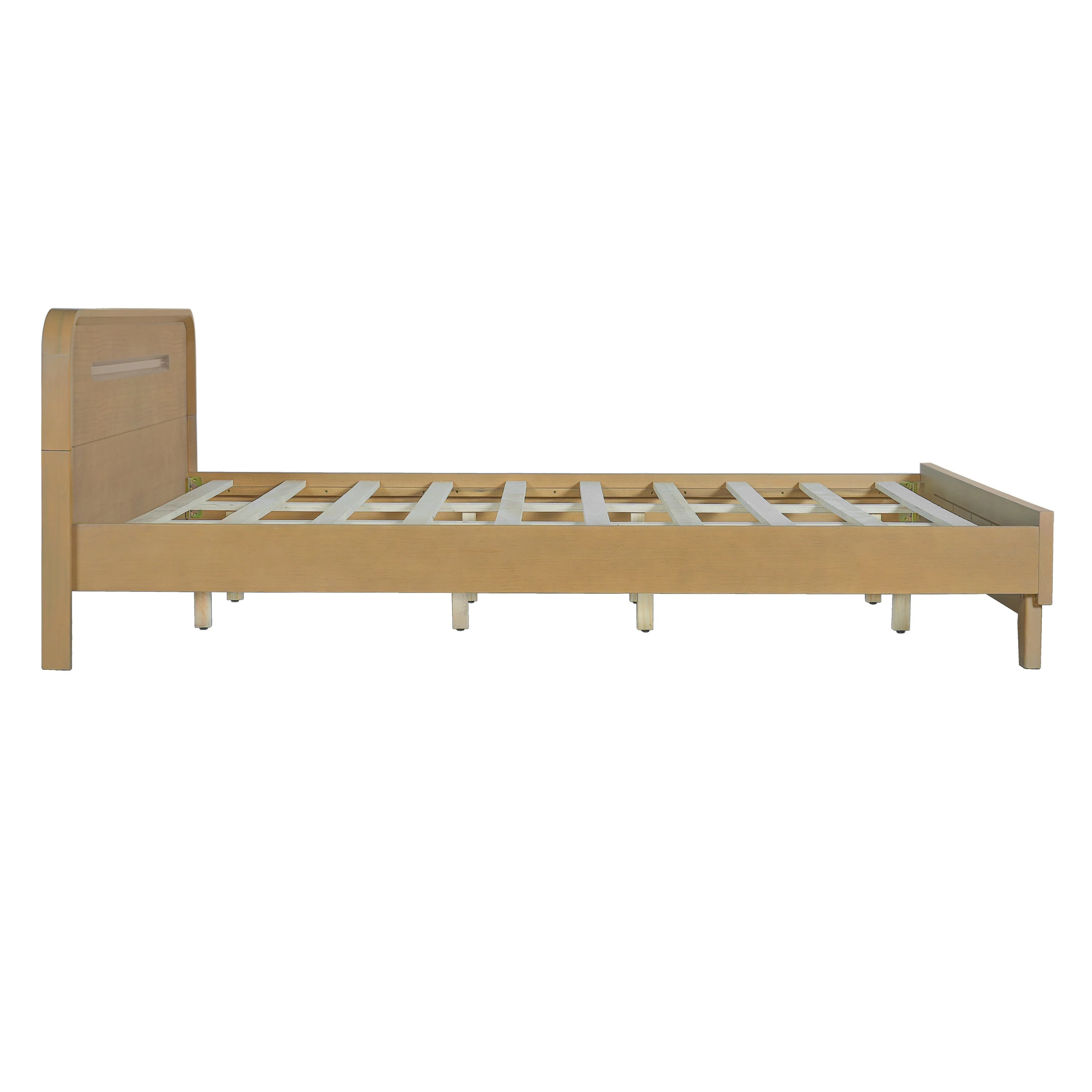 Pine Solid Wood Queen Size Bed, Rustic Yellow - Image 8