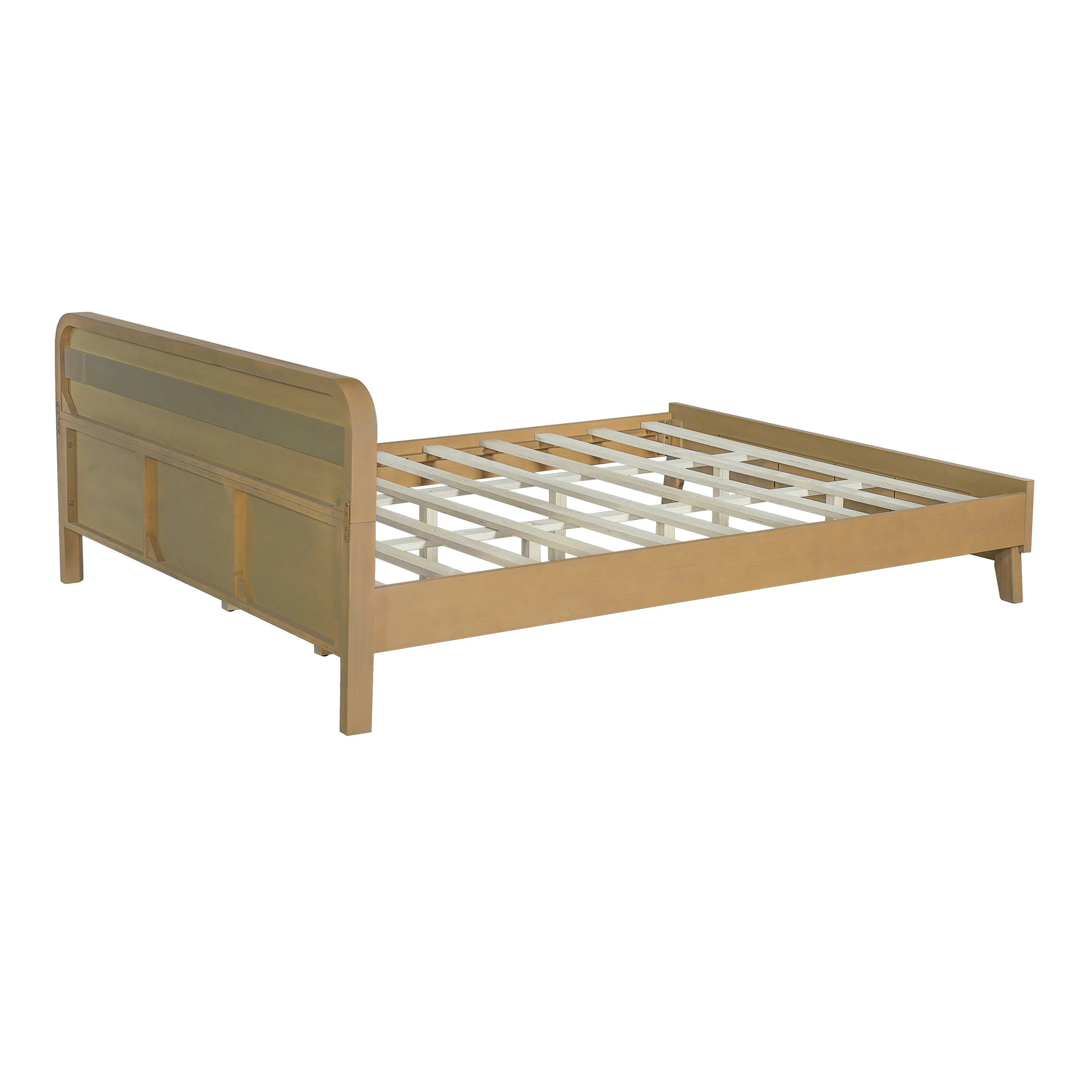Pine Solid Wood Queen Size Bed, Rustic Yellow - Image 9