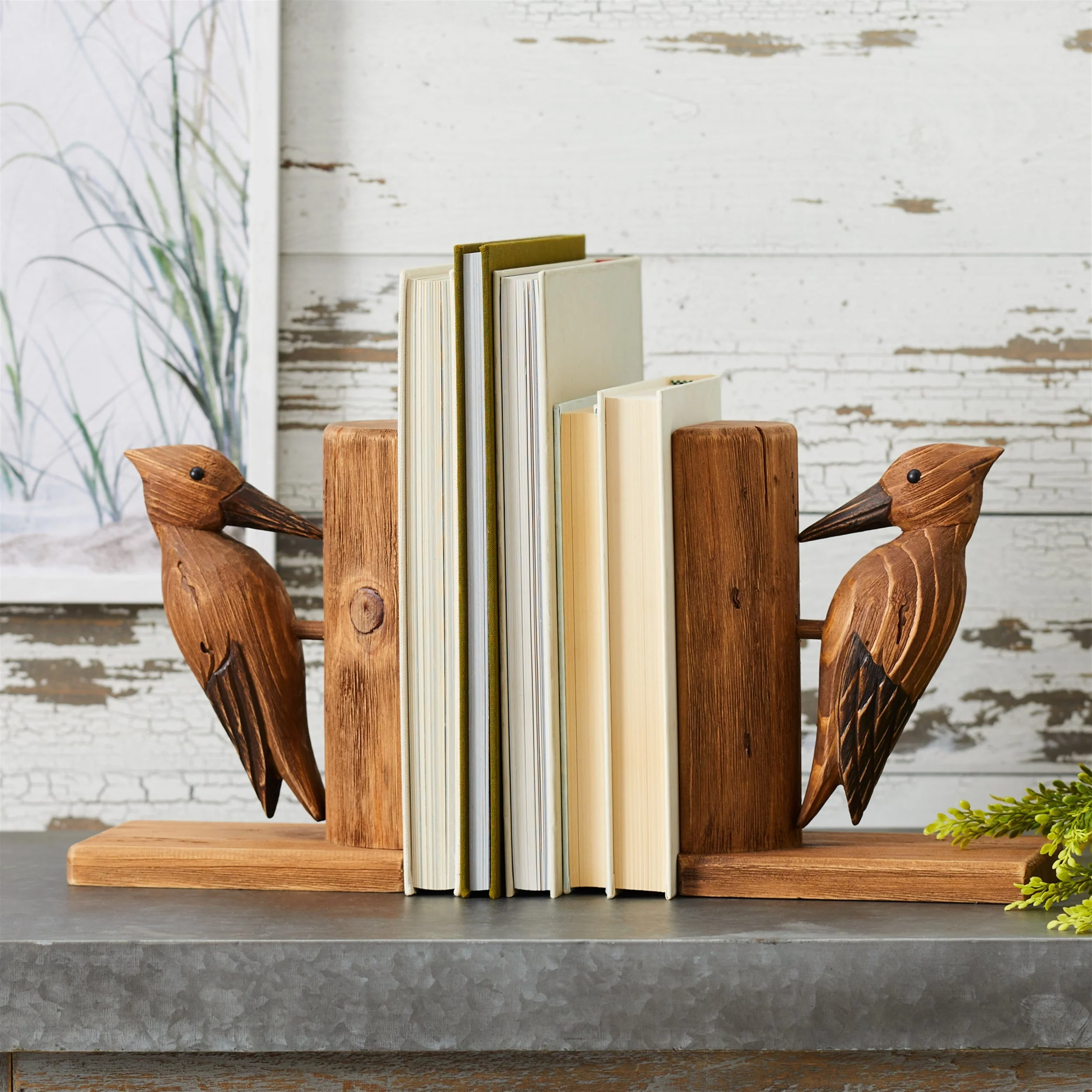 Pine Wood Woodpecker Bird Bookend (Set of 2) - Image 2