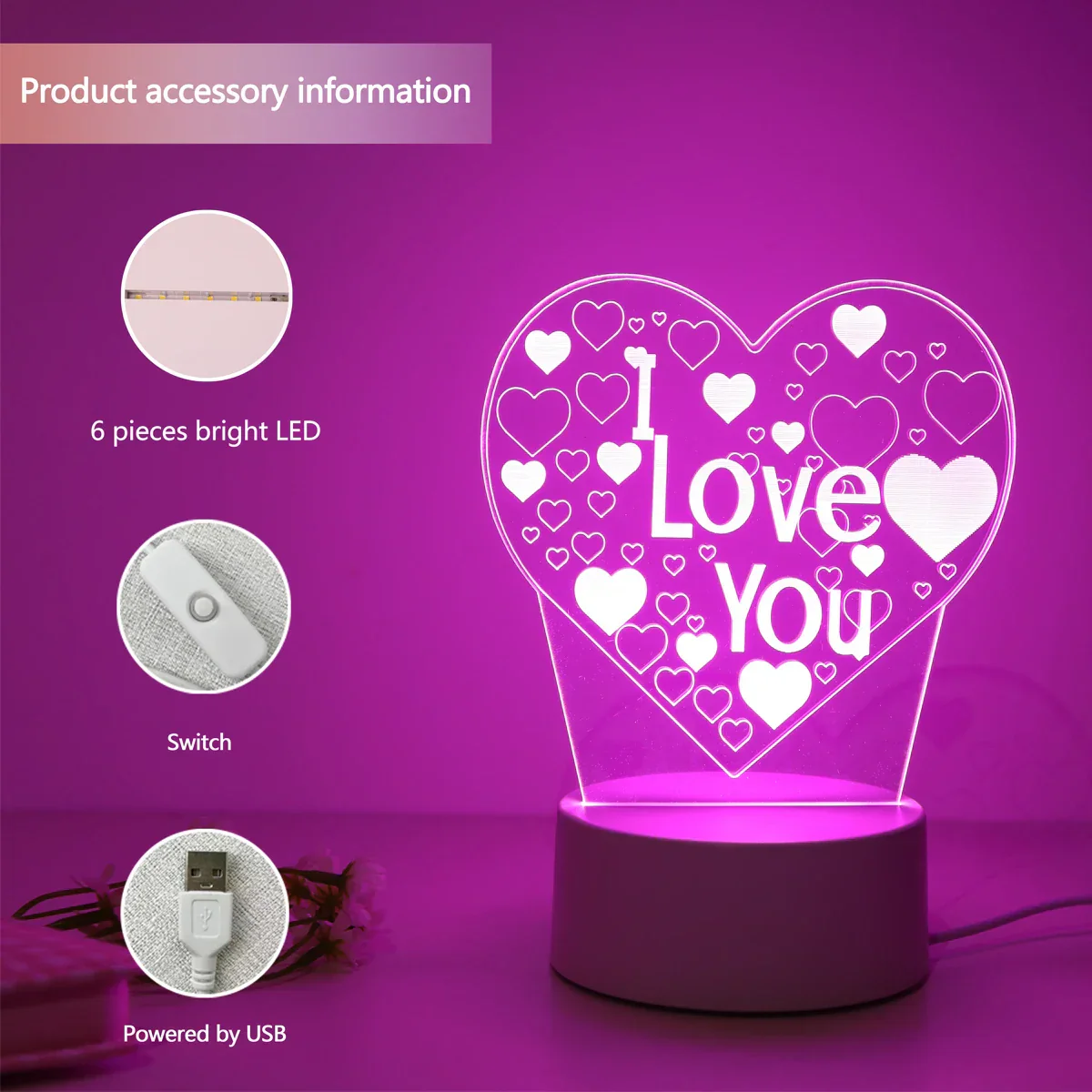 Pink 3D I LOVE YOU Night Light – Romantic LED Gift Lamp for Bedroom Lovers - Image 2
