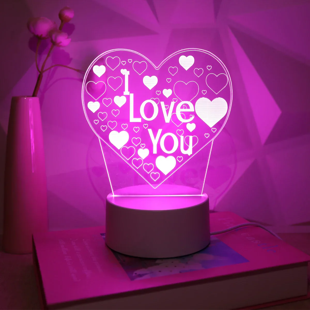 Pink 3D I LOVE YOU Night Light – Romantic LED Gift Lamp for Bedroom Lovers - Image 3