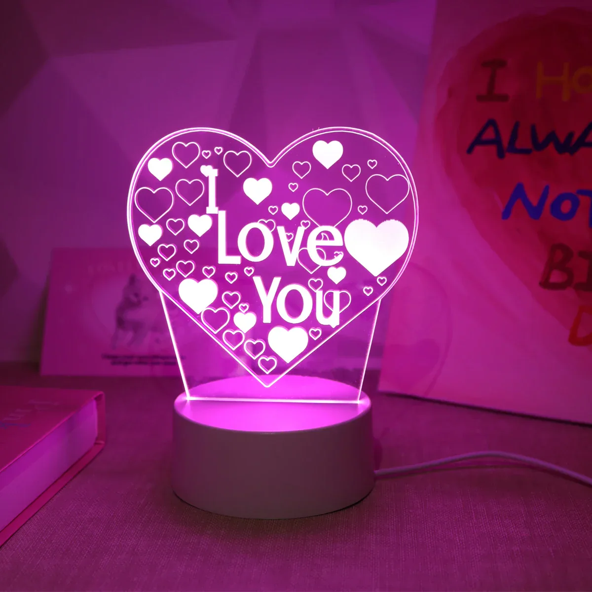 Pink 3D I LOVE YOU Night Light – Romantic LED Gift Lamp for Bedroom Lovers - Image 5