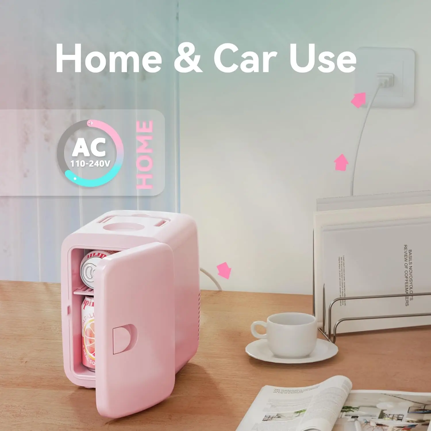 Pink 4L Mini Fridge Portable AC/DC Skincare Cosmetics Beverage Cooler - Image 5