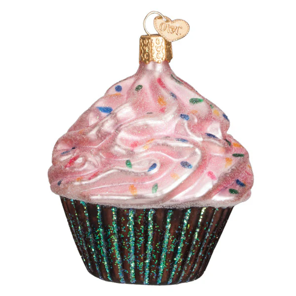 Pink Chocolate Cupcake Glass Ornament - Image 3