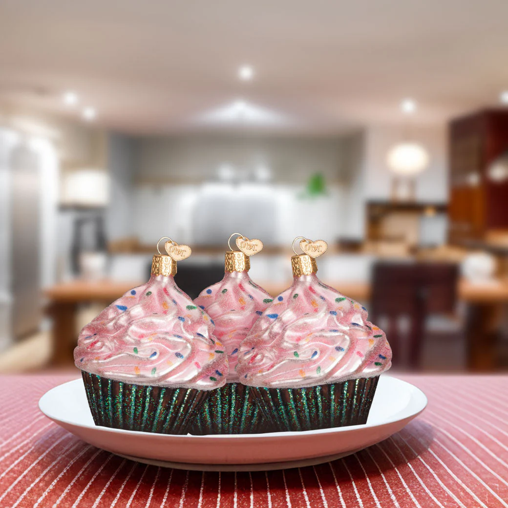 Pink Chocolate Cupcake Glass Ornament - Image 4