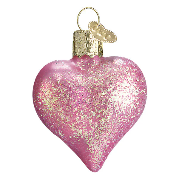 Pink Glittered Heart Glass Ornament - Image 3