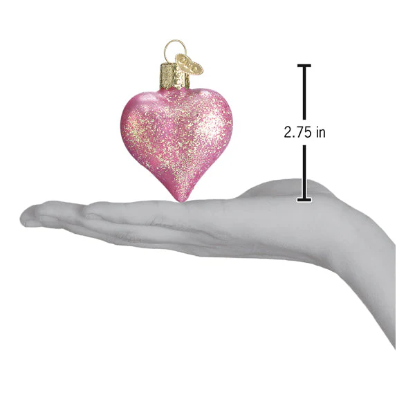 Pink Glittered Heart Glass Ornament - Image 4