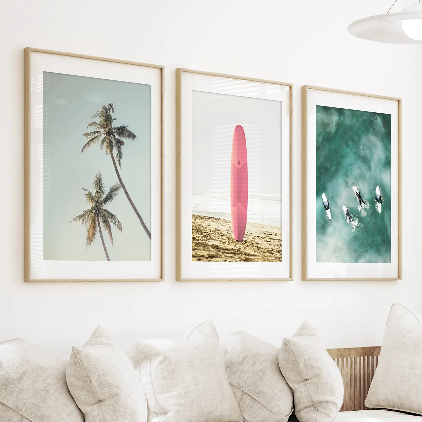 Pink Surfboard Wall Art. Pastel Beach, Waves, Tropical Palms - Image 3