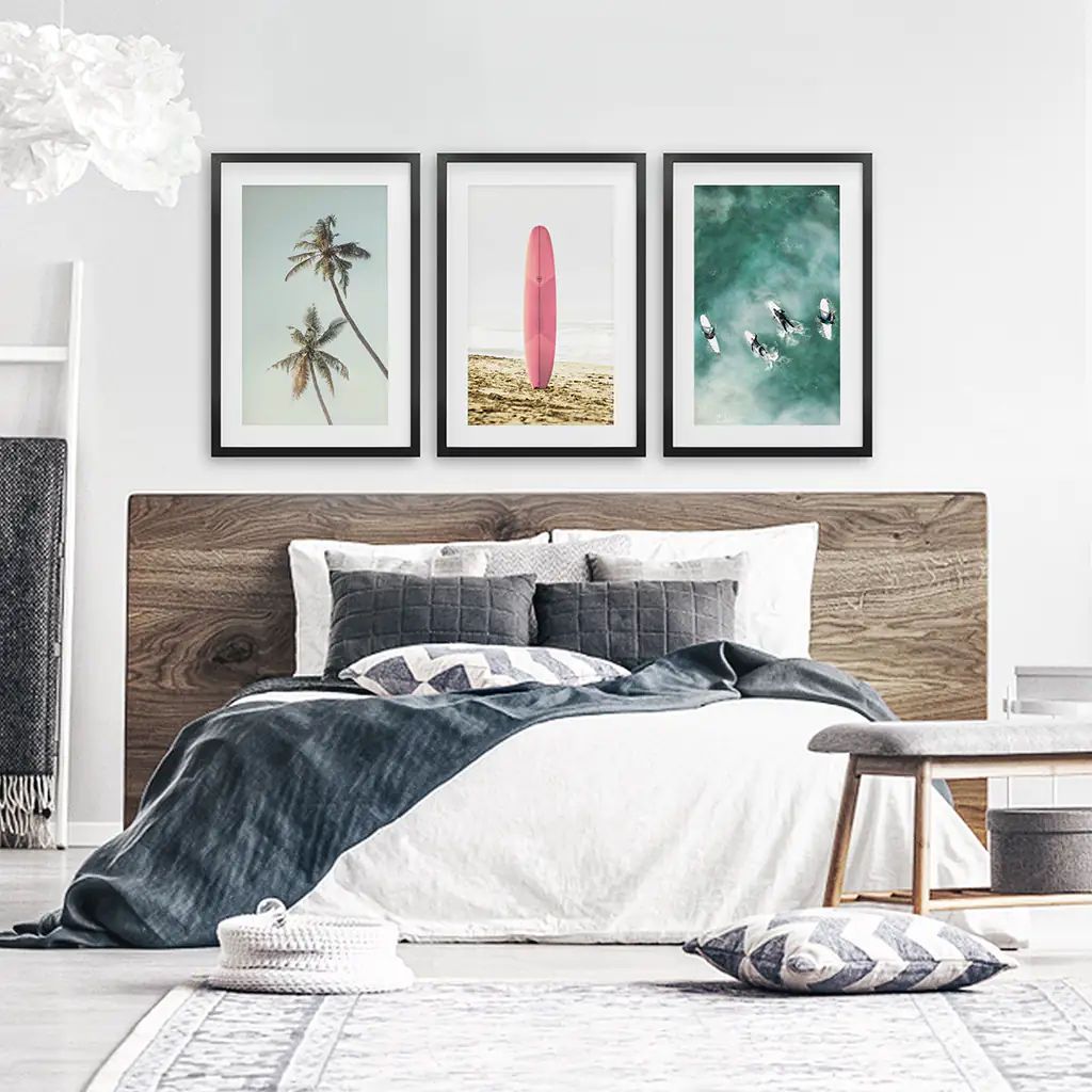 Pink Surfboard Wall Art. Pastel Beach, Waves, Tropical Palms - Image 4