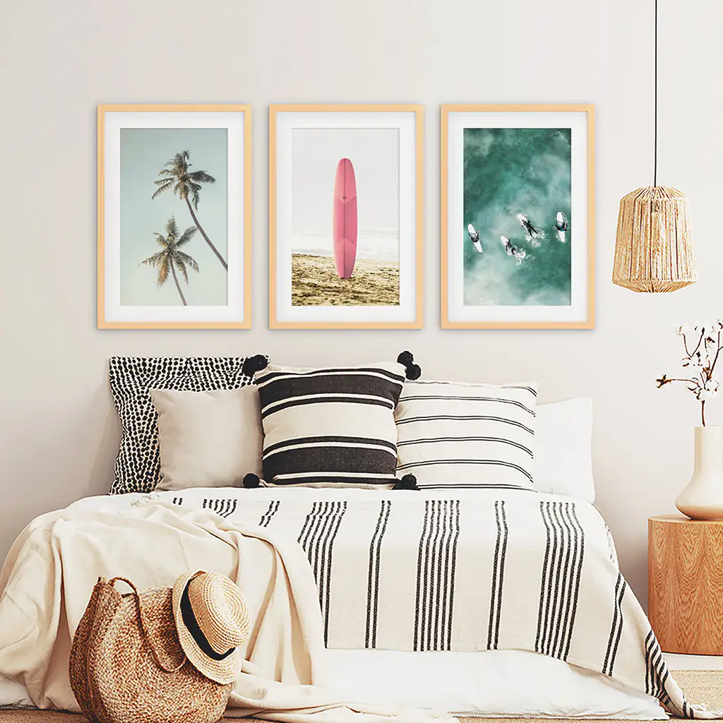 Pink Surfboard Wall Art. Pastel Beach, Waves, Tropical Palms - Image 7