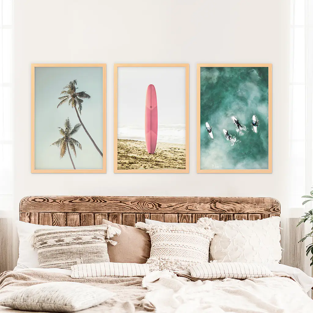 Pink Surfboard Wall Art. Pastel Beach, Waves, Tropical Palms - Image 8