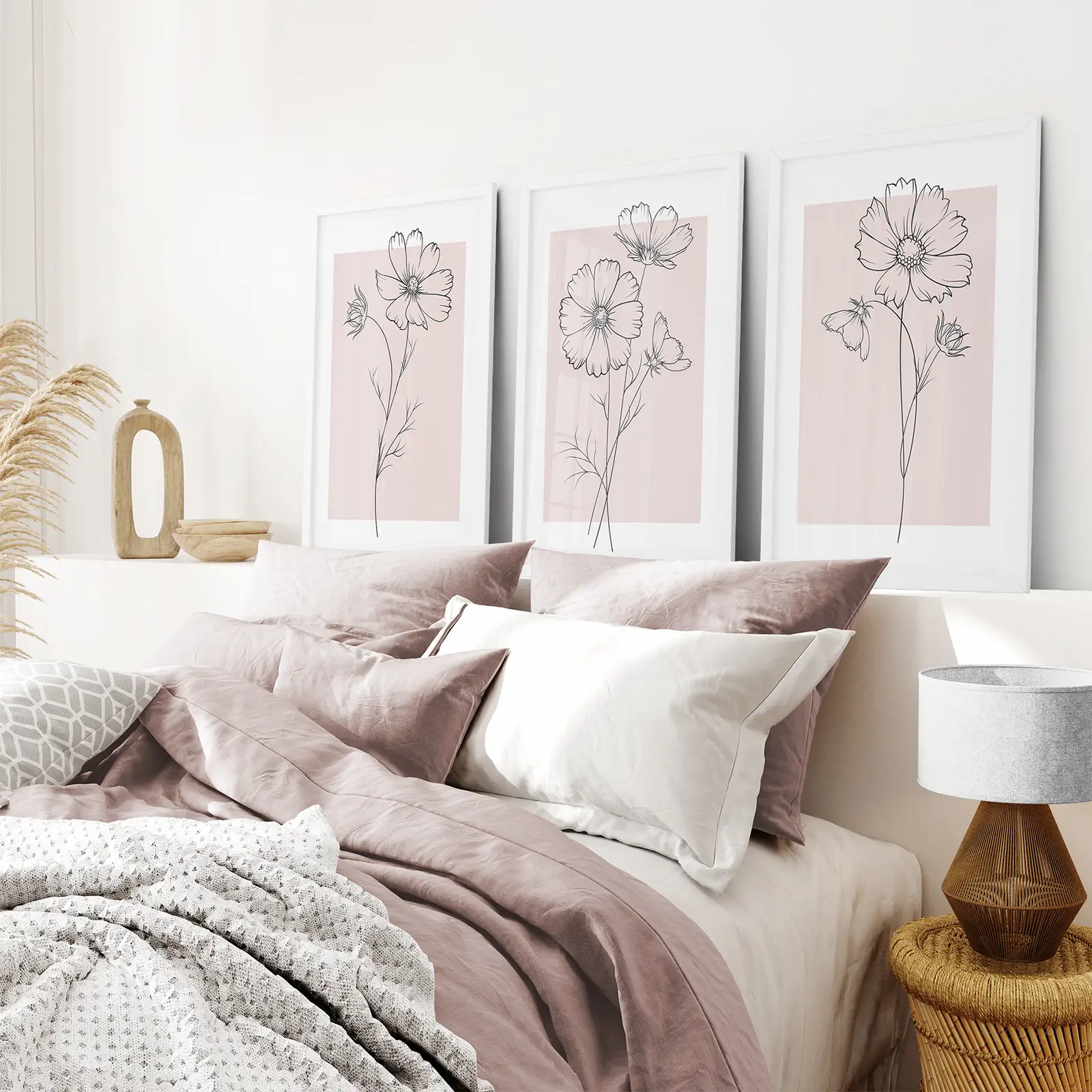 Pink Wall Art Set Of 3 Botanical Modern Decor - Image 3
