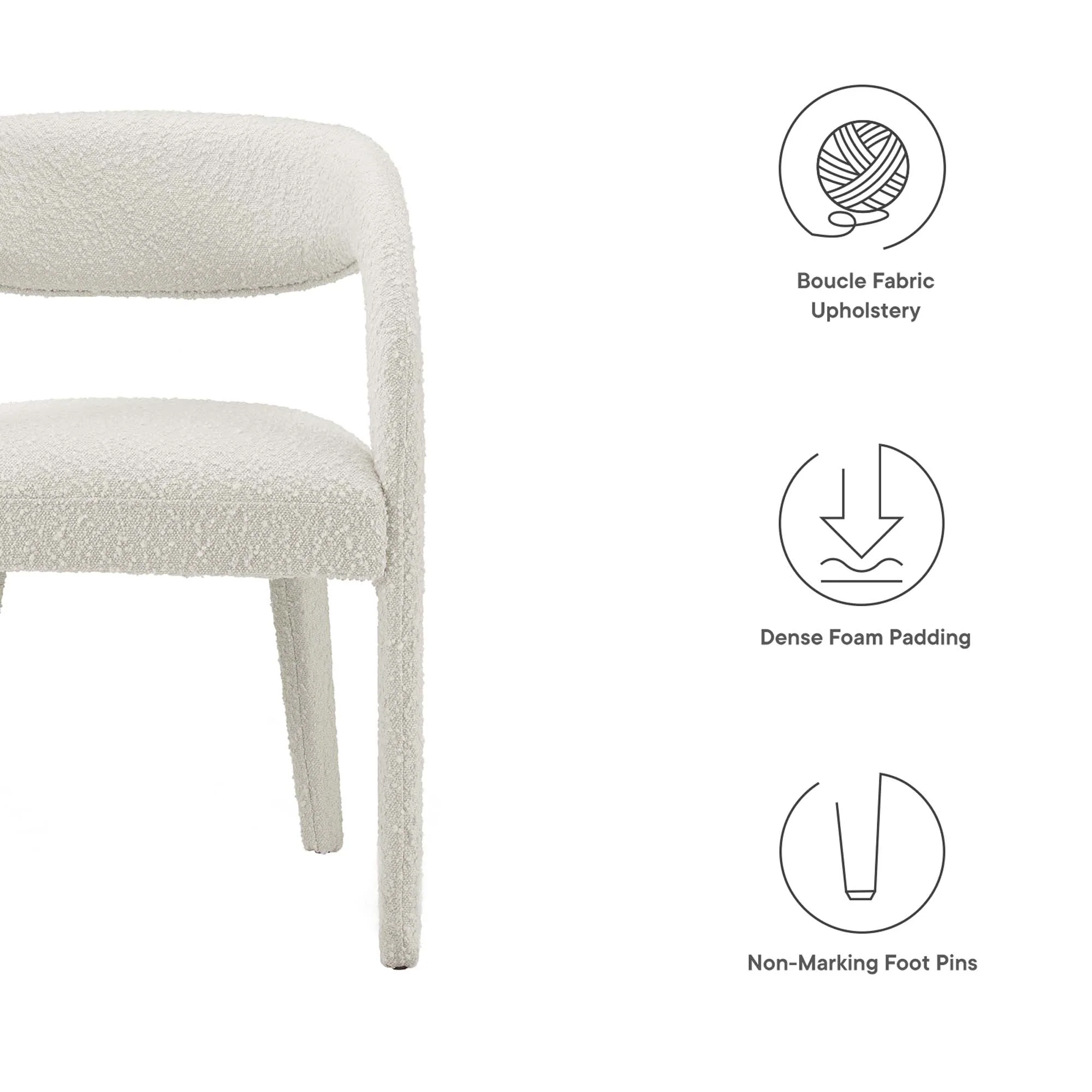Pinnacle Boucle Upholstered Dining Chair Set of 2 - Image 2