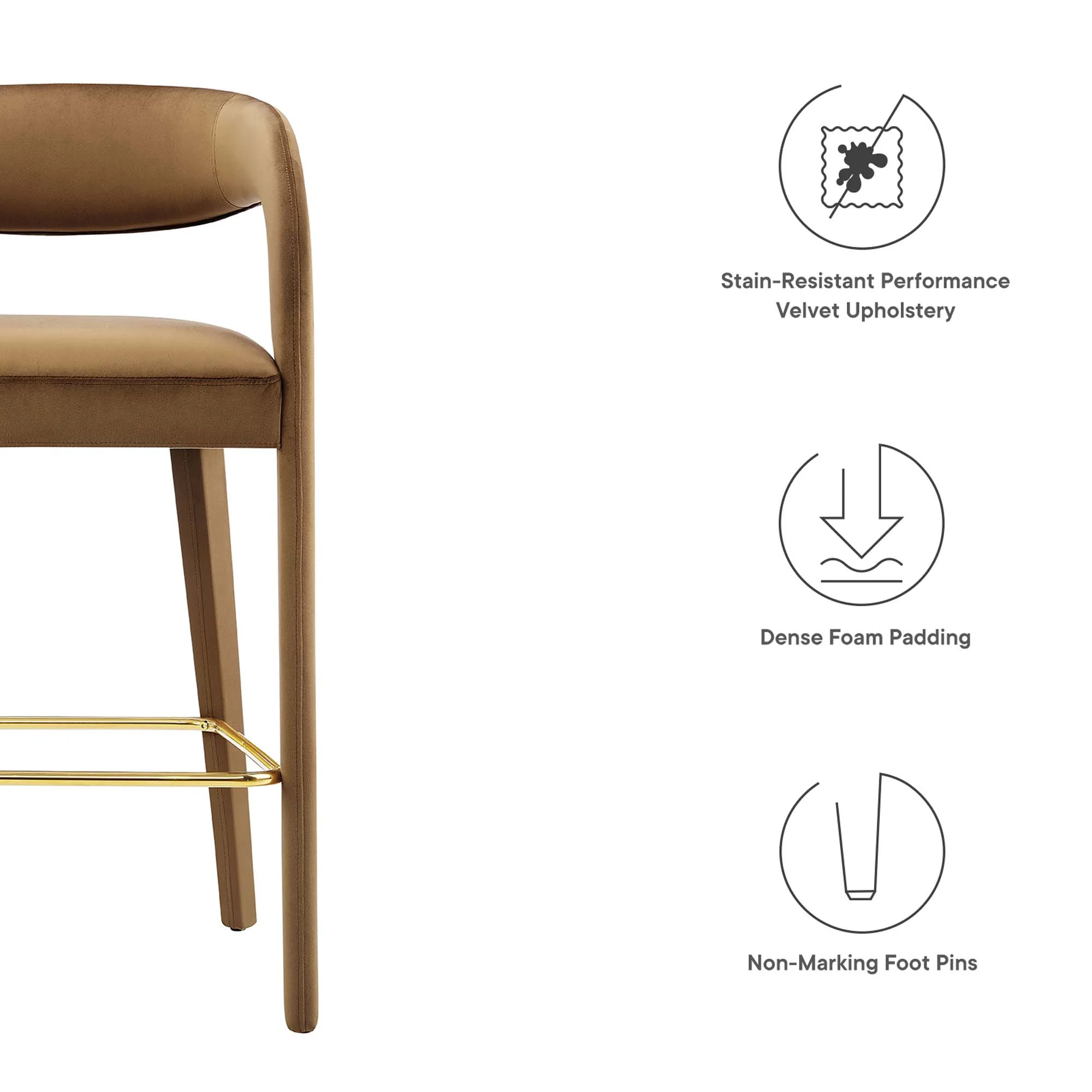 Pinnacle Performance Velvet Bar Stool Set of 2 by Modway - Image 2
